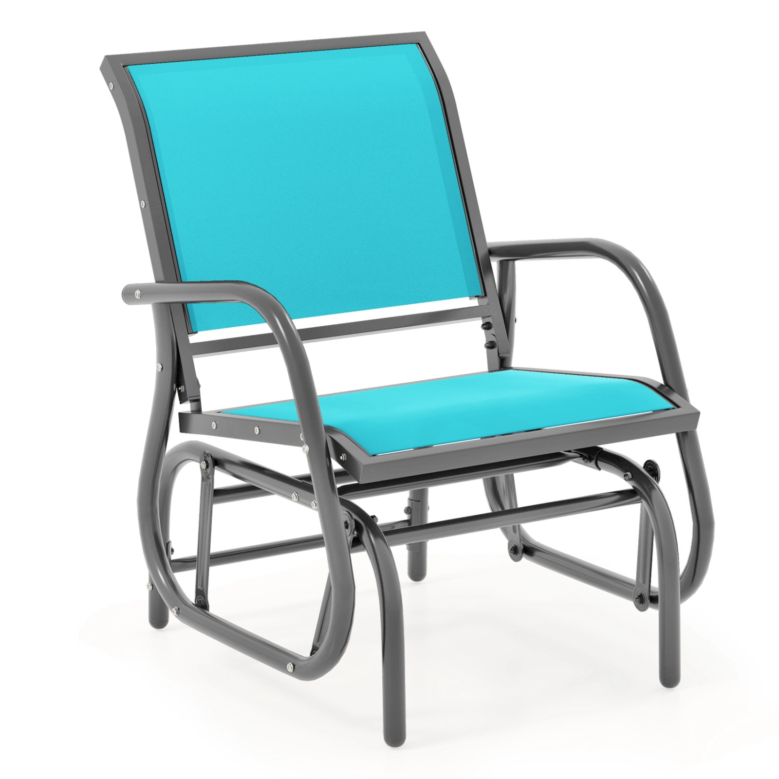 SUGIFT Turquoise Steel Outdoor Swing Glider Rocking Chair with Armrests
