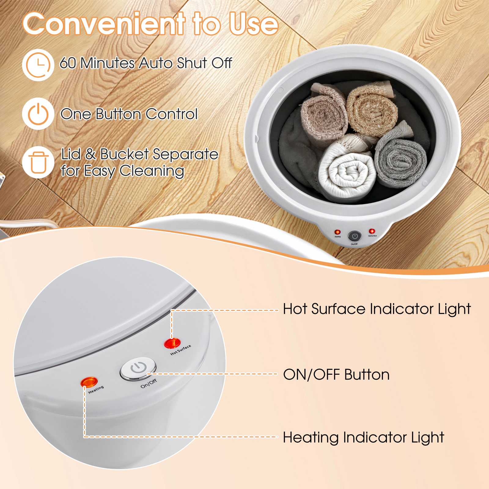 LJG Towel Warmer Bucket with Fragrance Holder and Auto Shut-Off