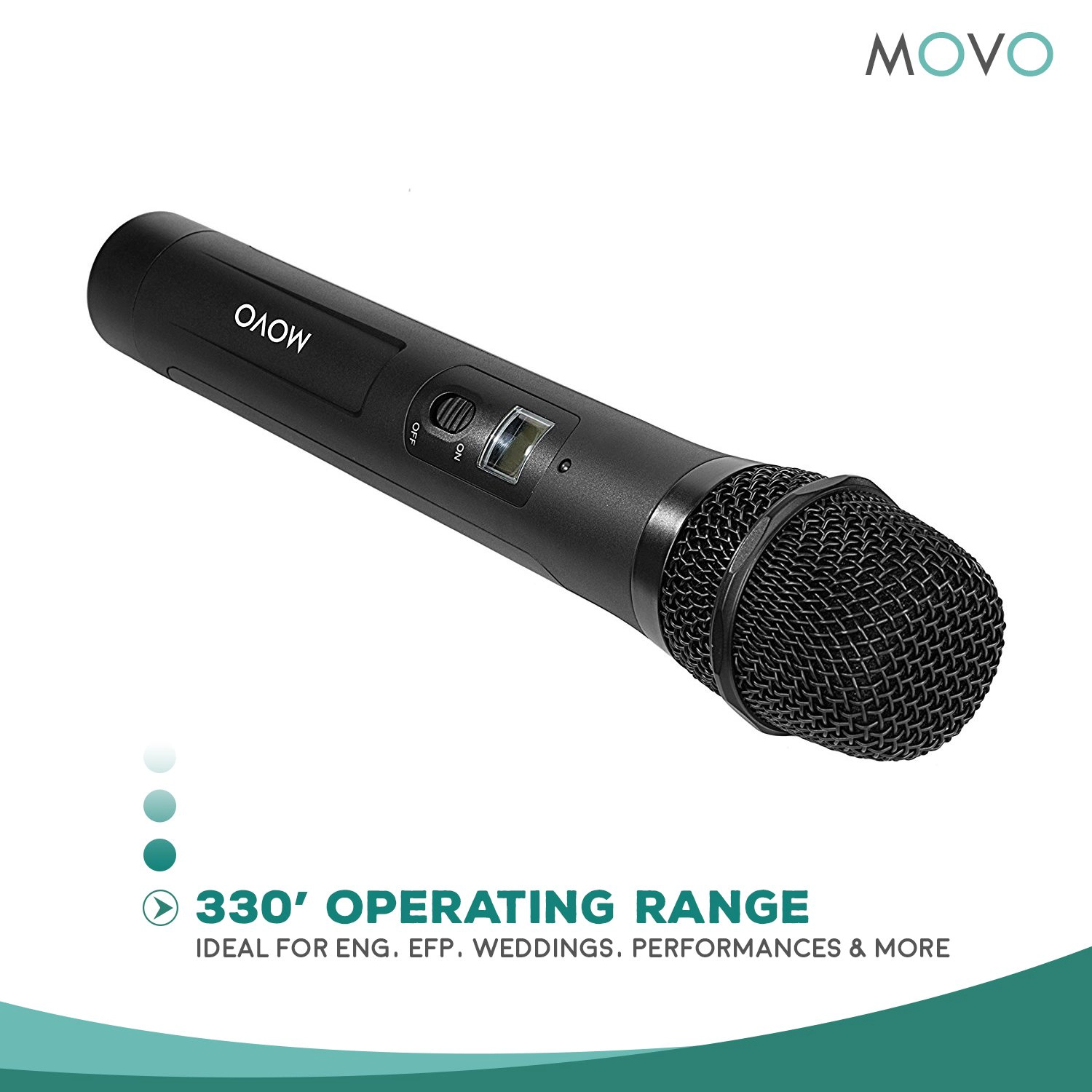 Movo WMIC80 UHF Wireless Handheld Microphone System with Handheld Mic with Integrated Transmitter, Portable Receiver