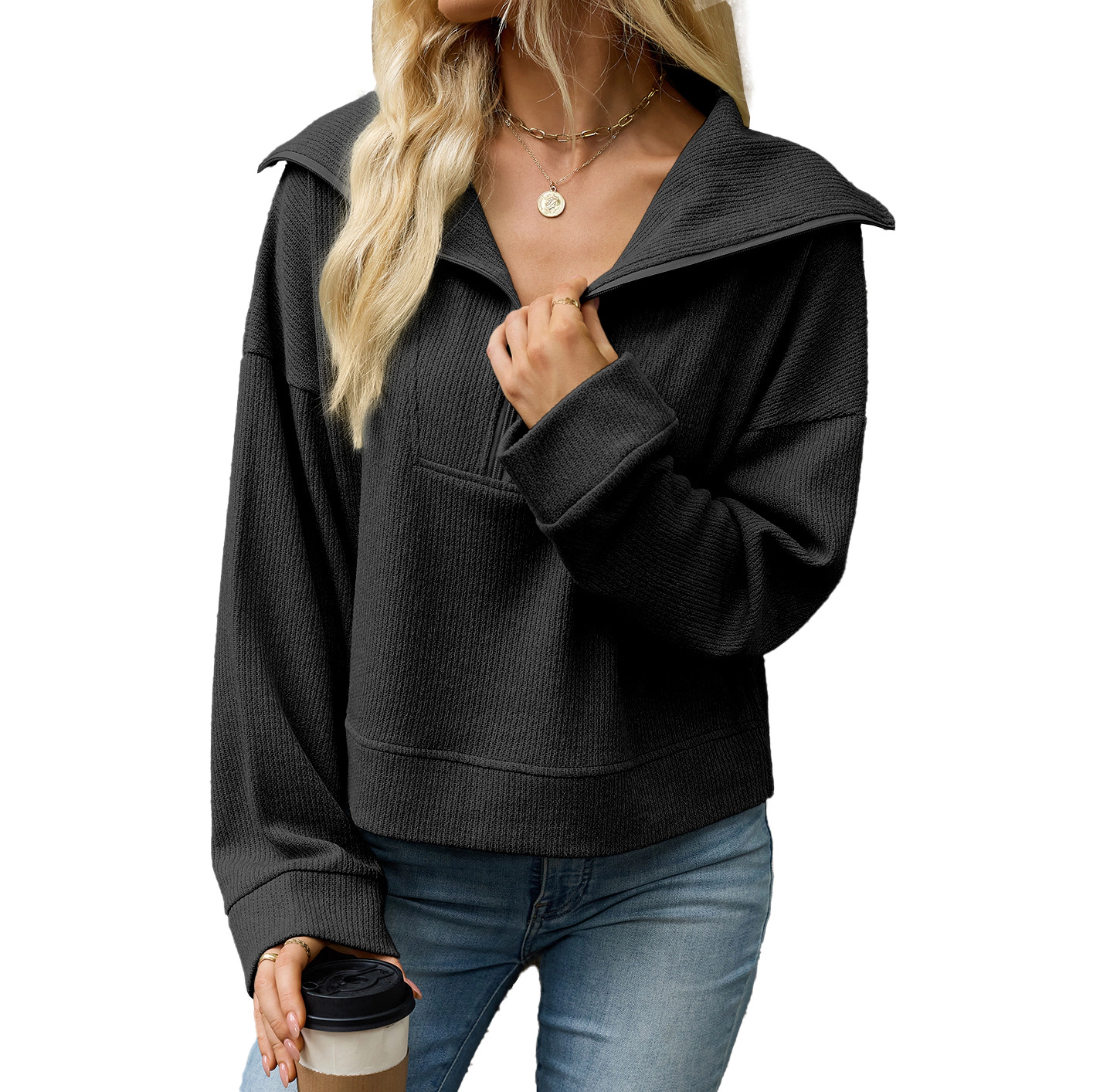 Women's Half Zip Pullover Sweater Long Sleeve Fall Casual Tunic