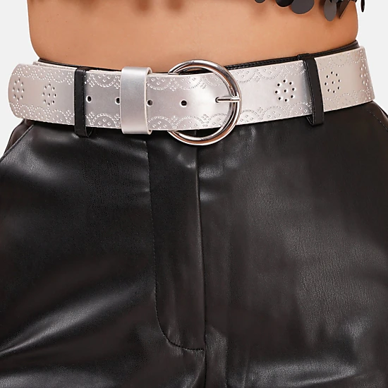 AGP PARIS Silver Round Buckle Women's Belt, Color: Silver-coloured