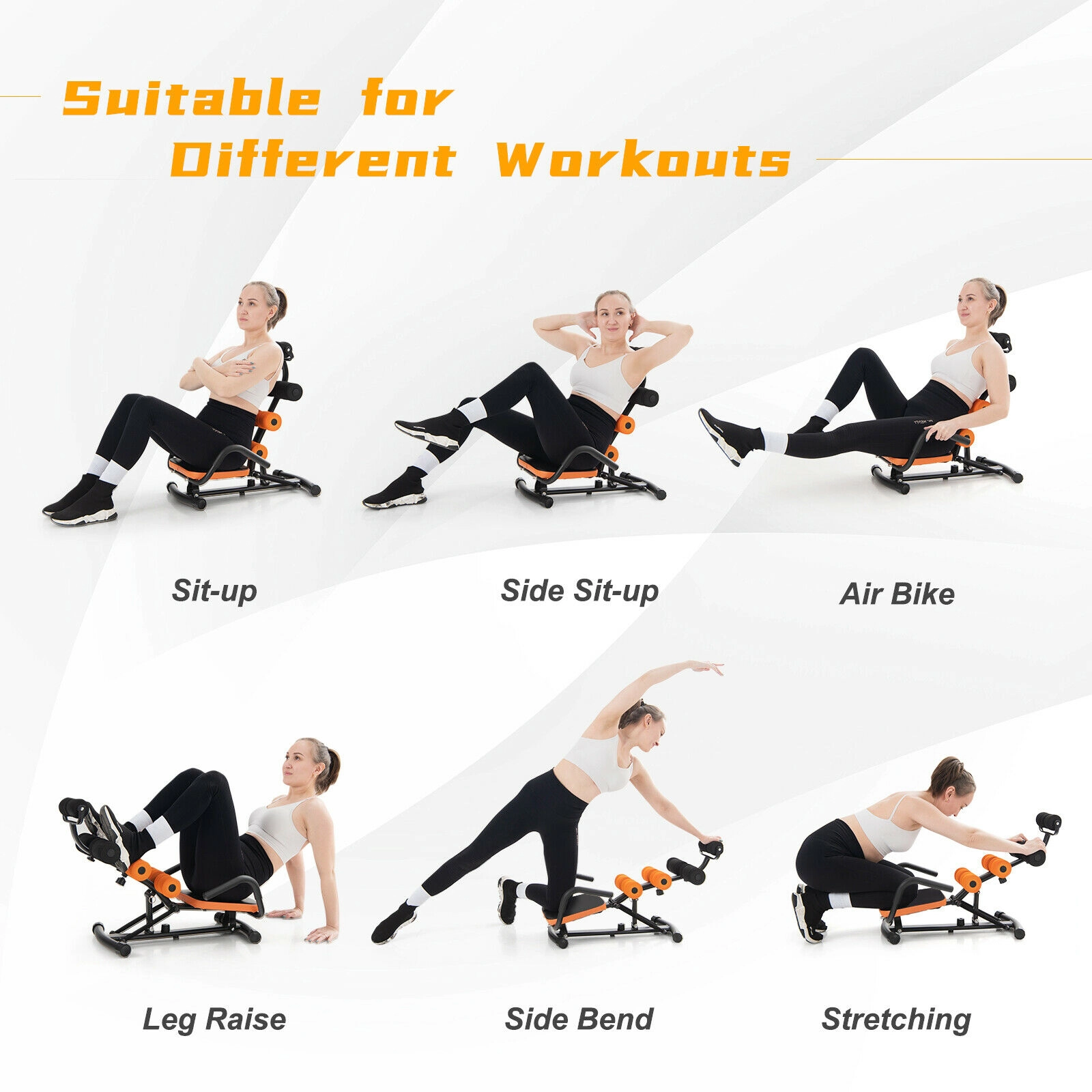SUGIFT Orange Abdominal Trainer Bench with Foam Rollers 23.6-in W 21.5-in D 27.5-in H 220.5-lb User Capacity