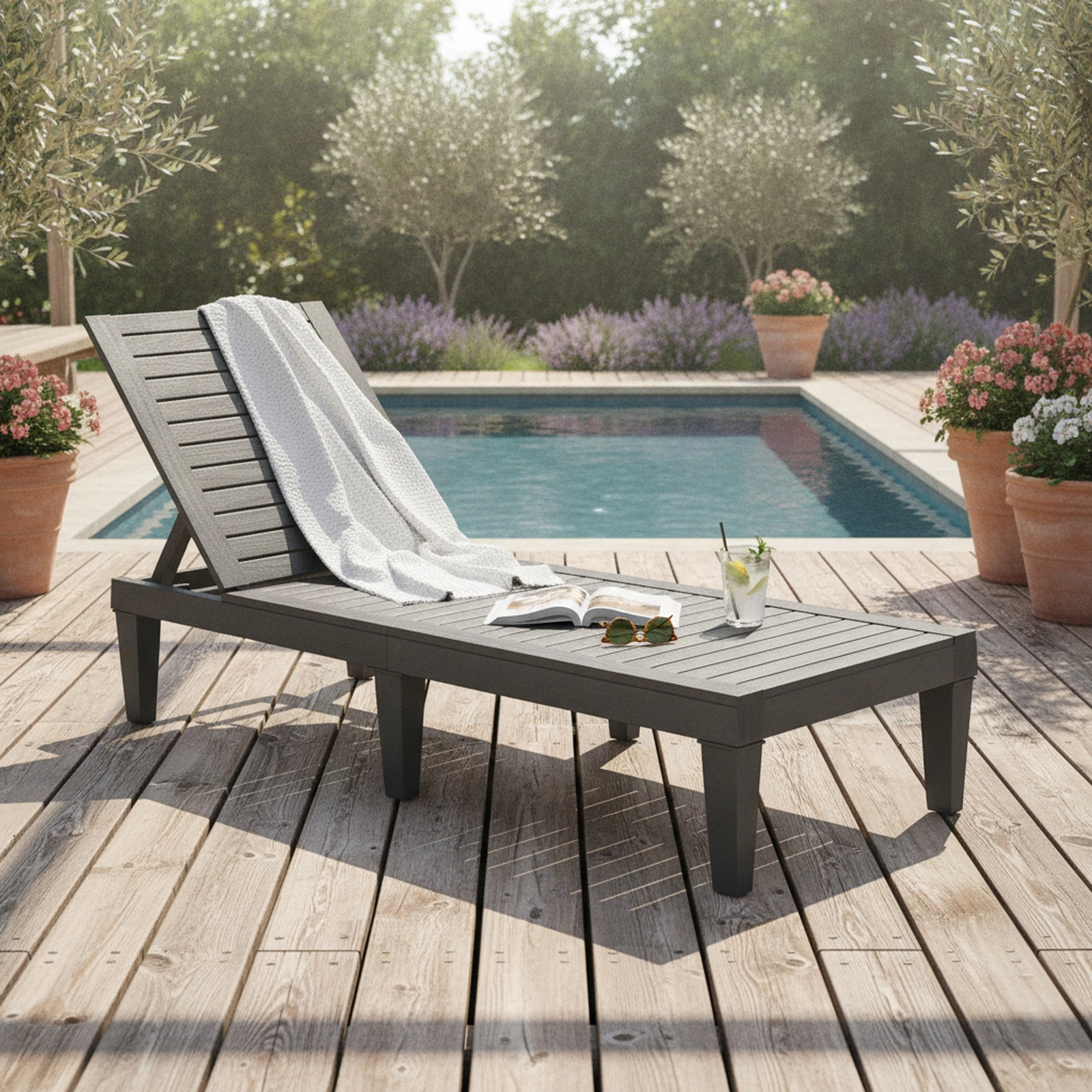 SUGIFT Set of 2 Outdoor Chaise Lounge Chairs, 5-Position Adjustable Backrest, 400 lb Capacity, Black