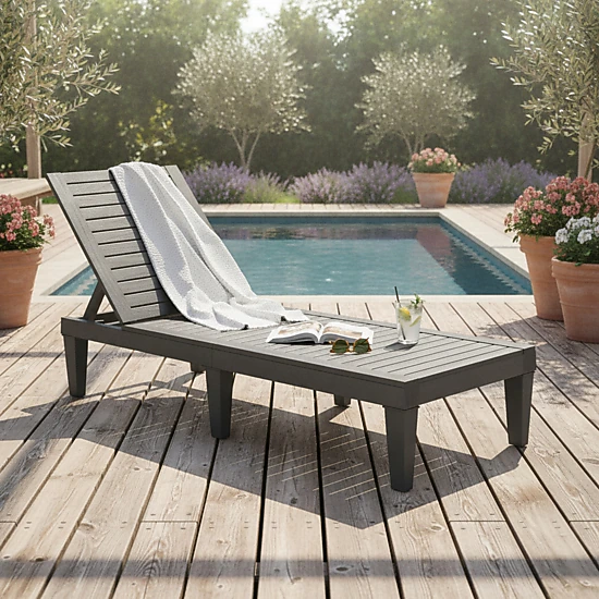 SUGIFT Set of 2 Outdoor Chaise Lounge Chairs, 5-Position Adjustable Backrest, 400 lb Capacity, Black