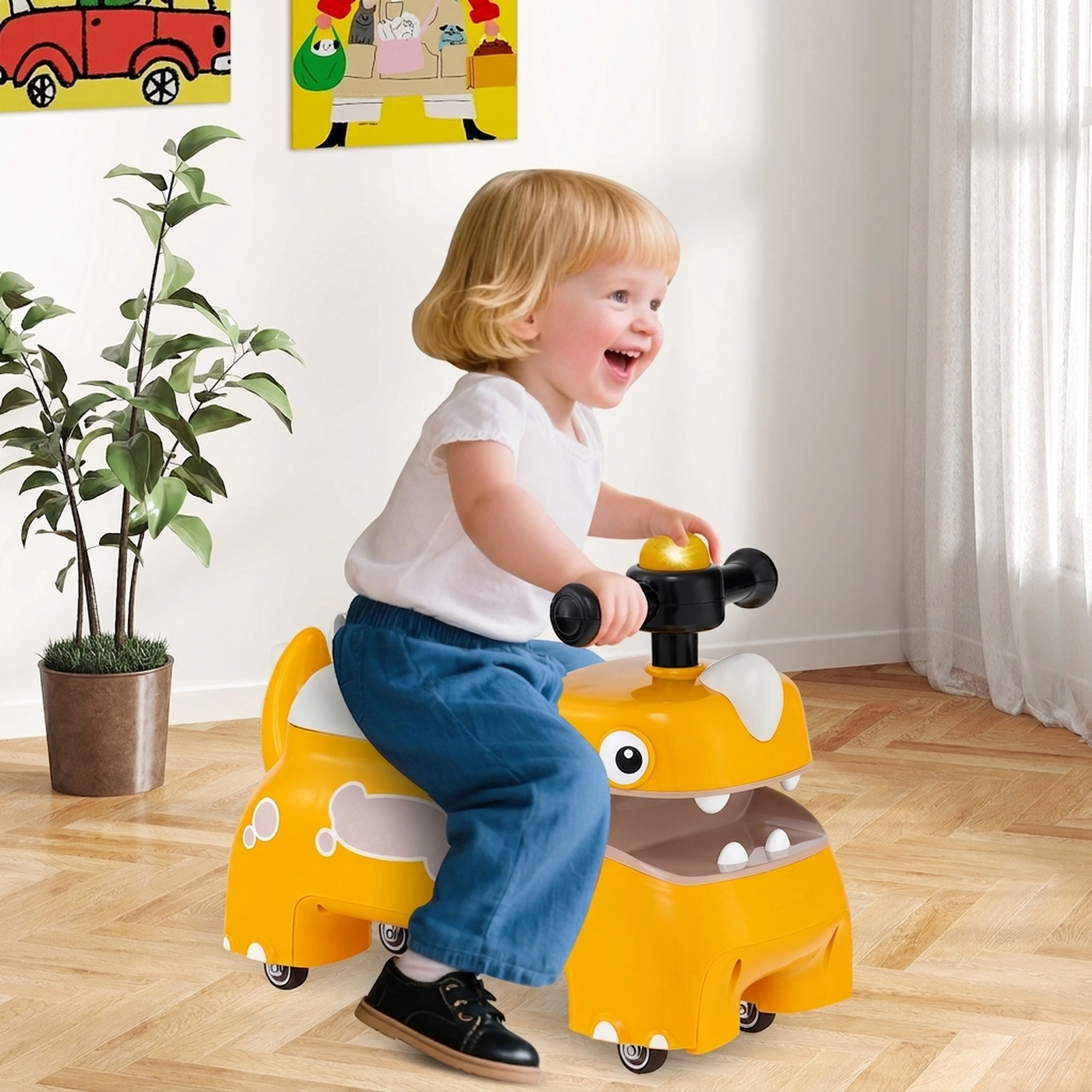 Toddler Ride on Toy Sliding Car 6 Sounds Flashing LED Lights Under Seat Storage 18 Months+ 55-lb Limit