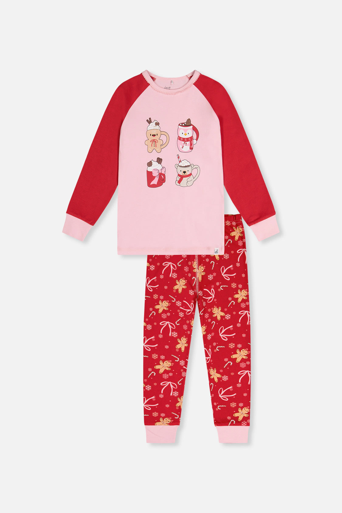 Deux par Girls Organic Cotton Gingerbread Two Piece Pajama Set with Raglan Sleeve Top and Pants