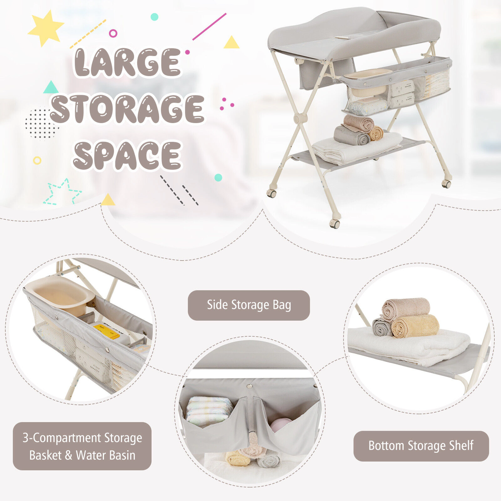 SUGIFT Adjustable Height Baby Diaper Changing Table with Water Basin and Storage 33-lb Capacity 0-12 Months Green