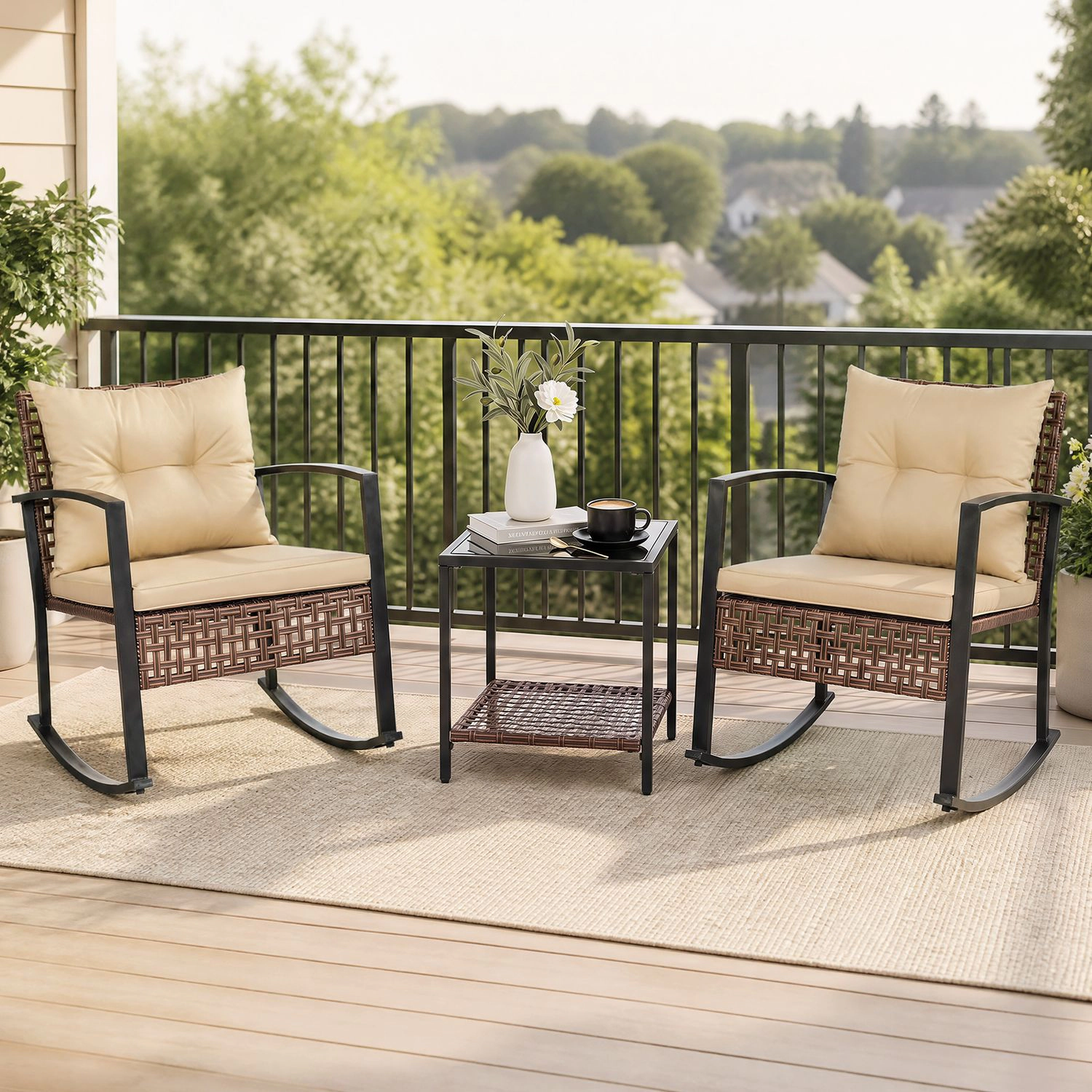 LJG 3-Piece Outdoor Rocking Chair Set
