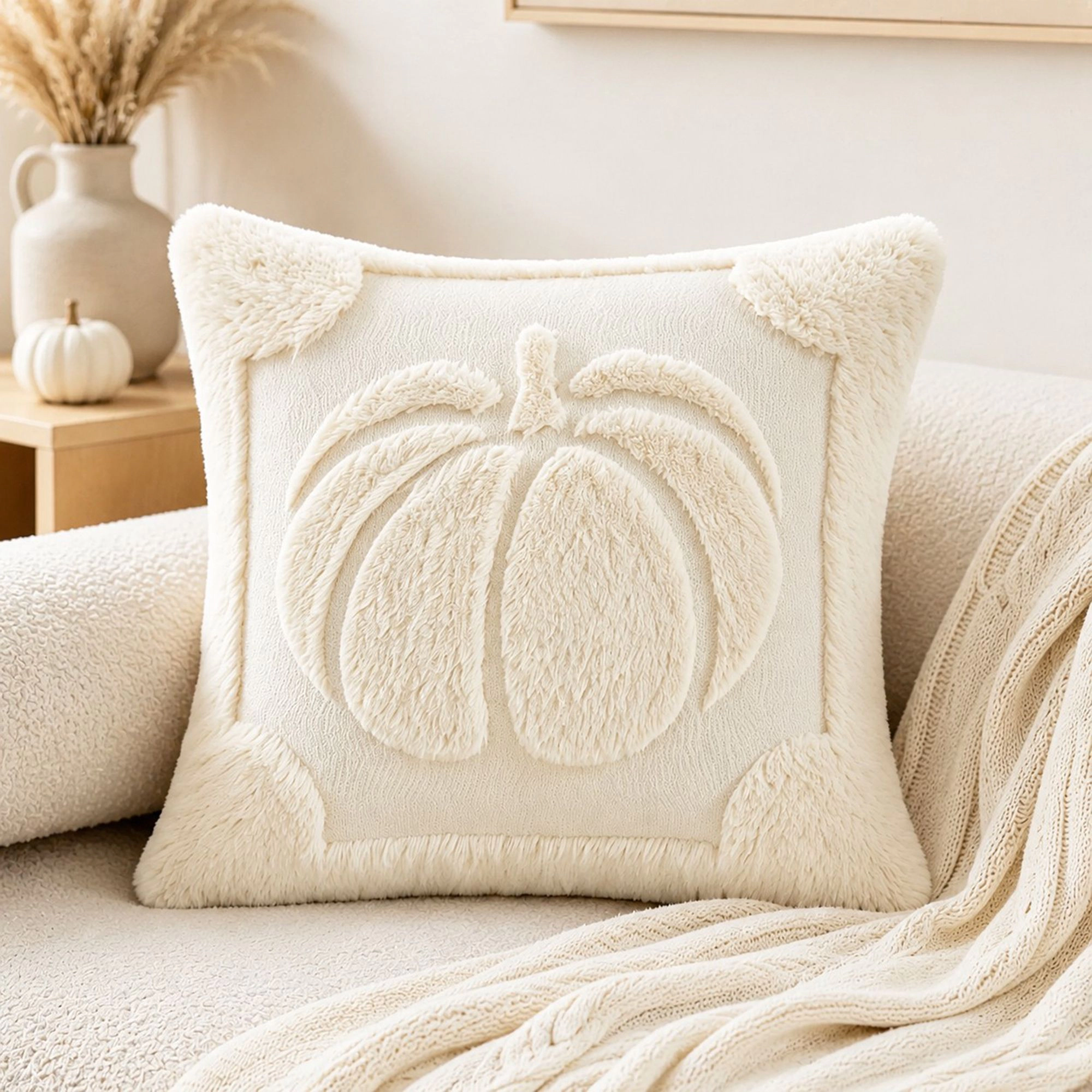 Alilang Fall Thanksgiving Plush Pumpkin Textured Decorative Throw Pillow Cover