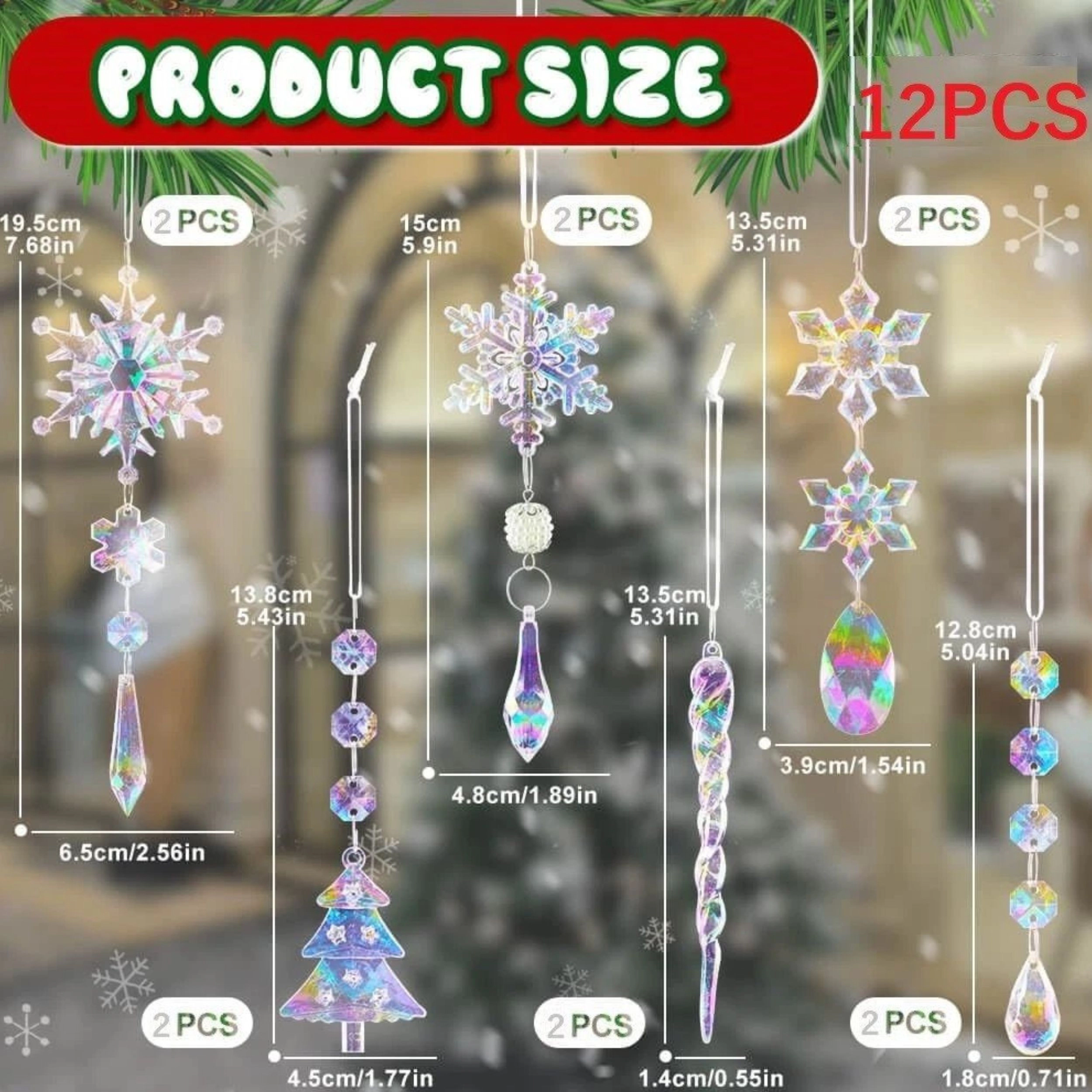 Home Collection Iridescent Crystal Acrylic Christmas Ornaments Pack of 12