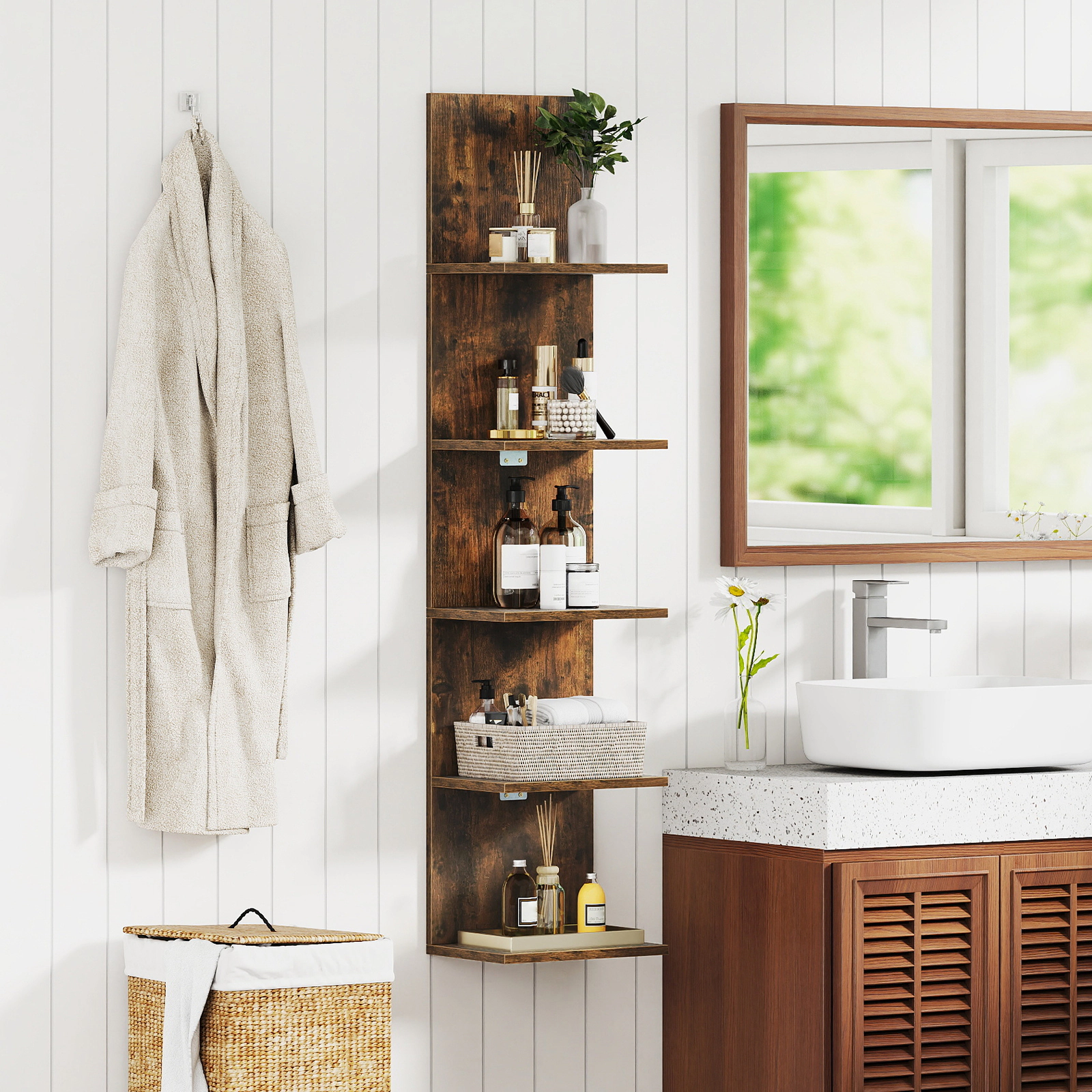 LJG 5-Tier Wall Mounted Shelf Unit with Wood Grain