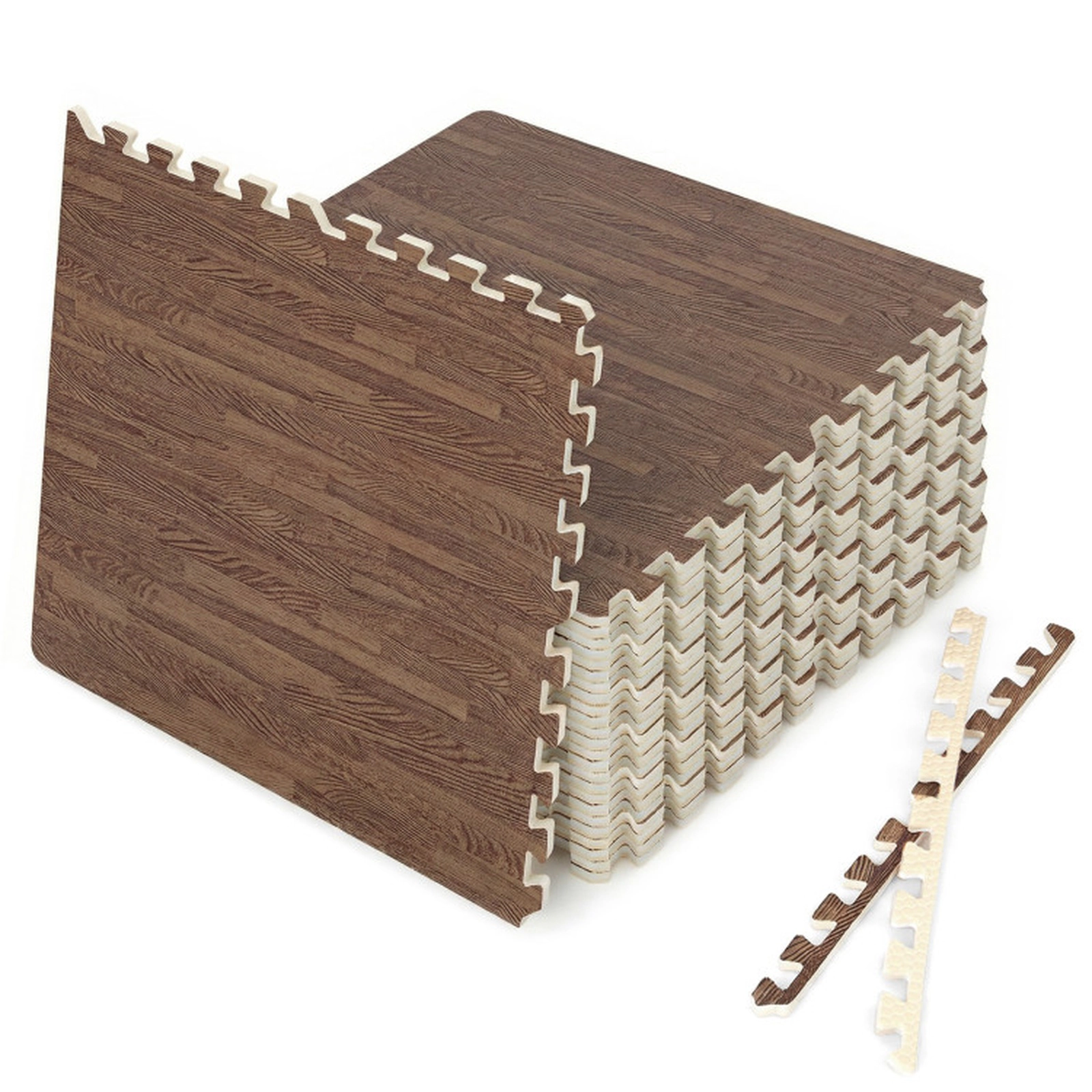 SUGIFT 25-Tile Wood Grain EVA Foam Interlocking Floor Mats with 50 Borders 24-in Square Coverage 100-sq-ft Brown