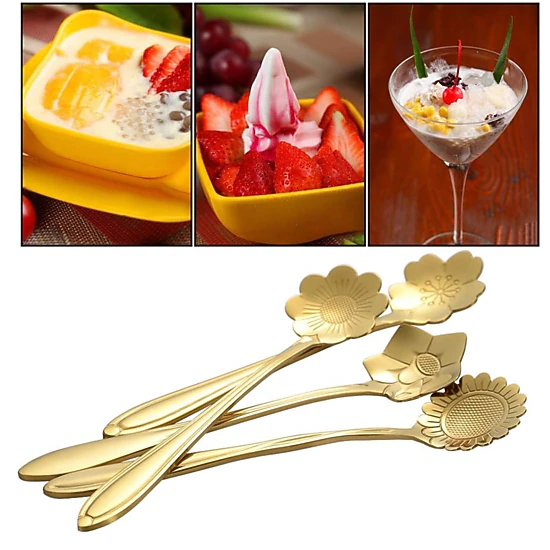 Stock Preferred Pack of 8 Stainless Steel Flower Coffee Spoon Set 4.9 Inch Tea Scoops
