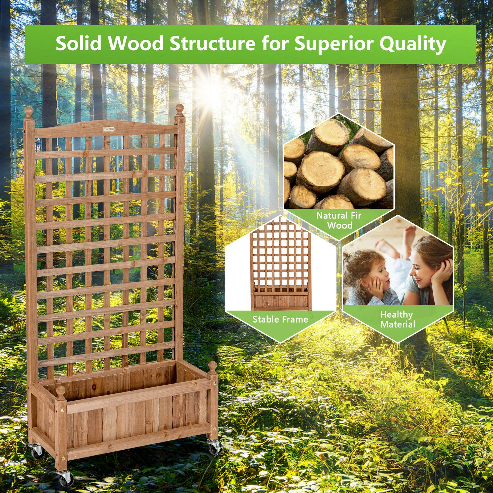 SlickBlue Outdoor Wooden Raised Garden Planter with Trellis