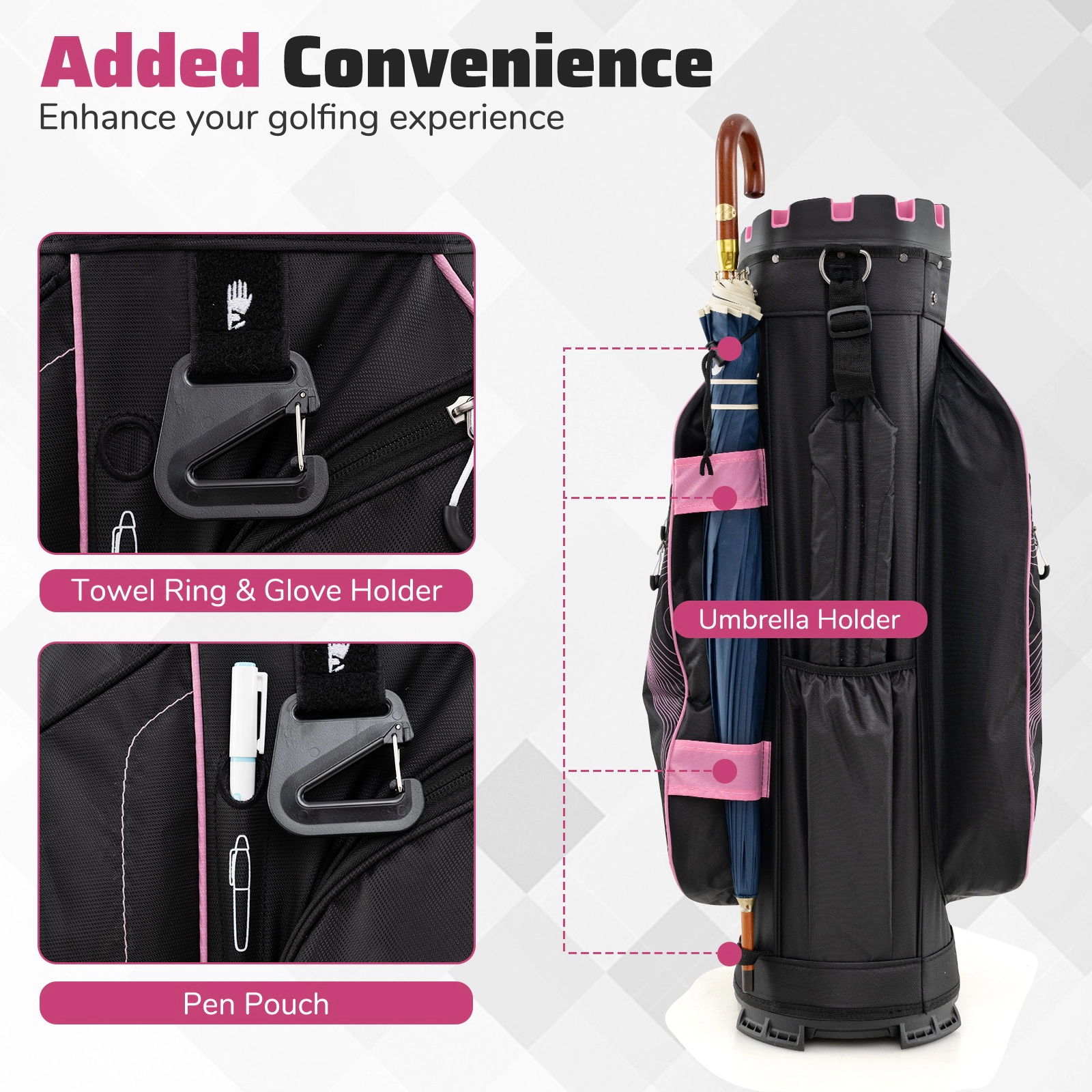 SUGIFT Molded Lock Top Golf Cart Bag with 14-Way Full Length Dividers 11 Pockets Pink