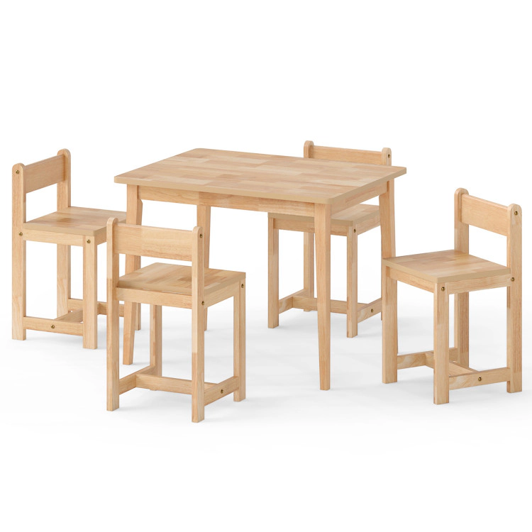 Hivvago 5-Piece Kids Table And Chairs Set Solid Rubber Wood Toddler Activity