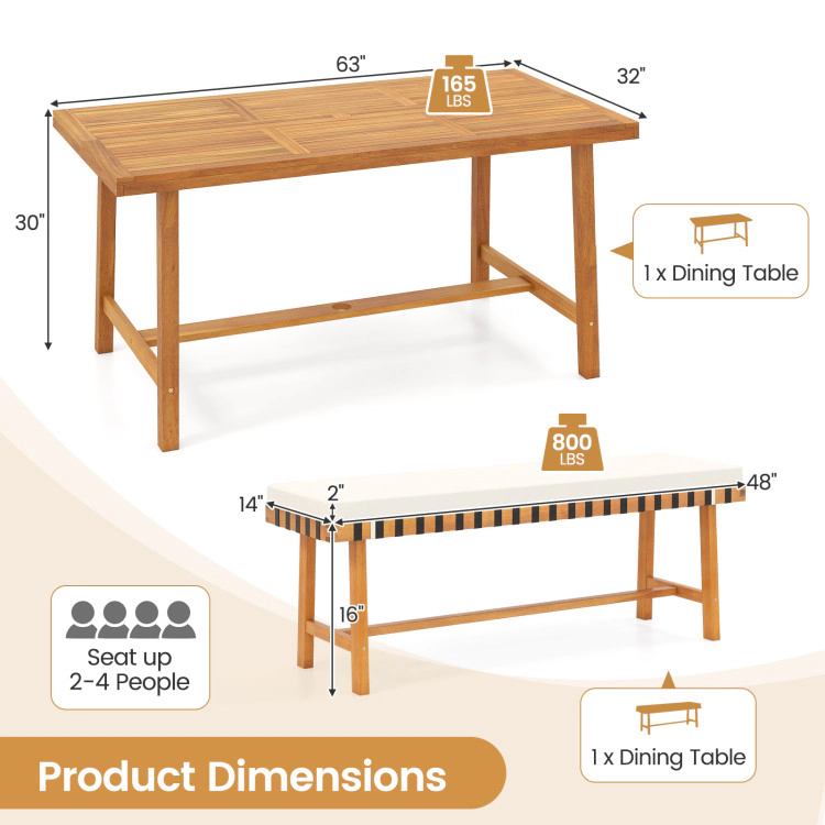 Hivvago 3-Piece Patio Dining Set For 4 People Farmhouse Furniture