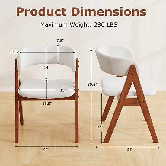 LJG Wooden Dining Chair Set of 2 Mid-Century Modern Sherpa Upholstered Kitchen Dining Room Chairs
