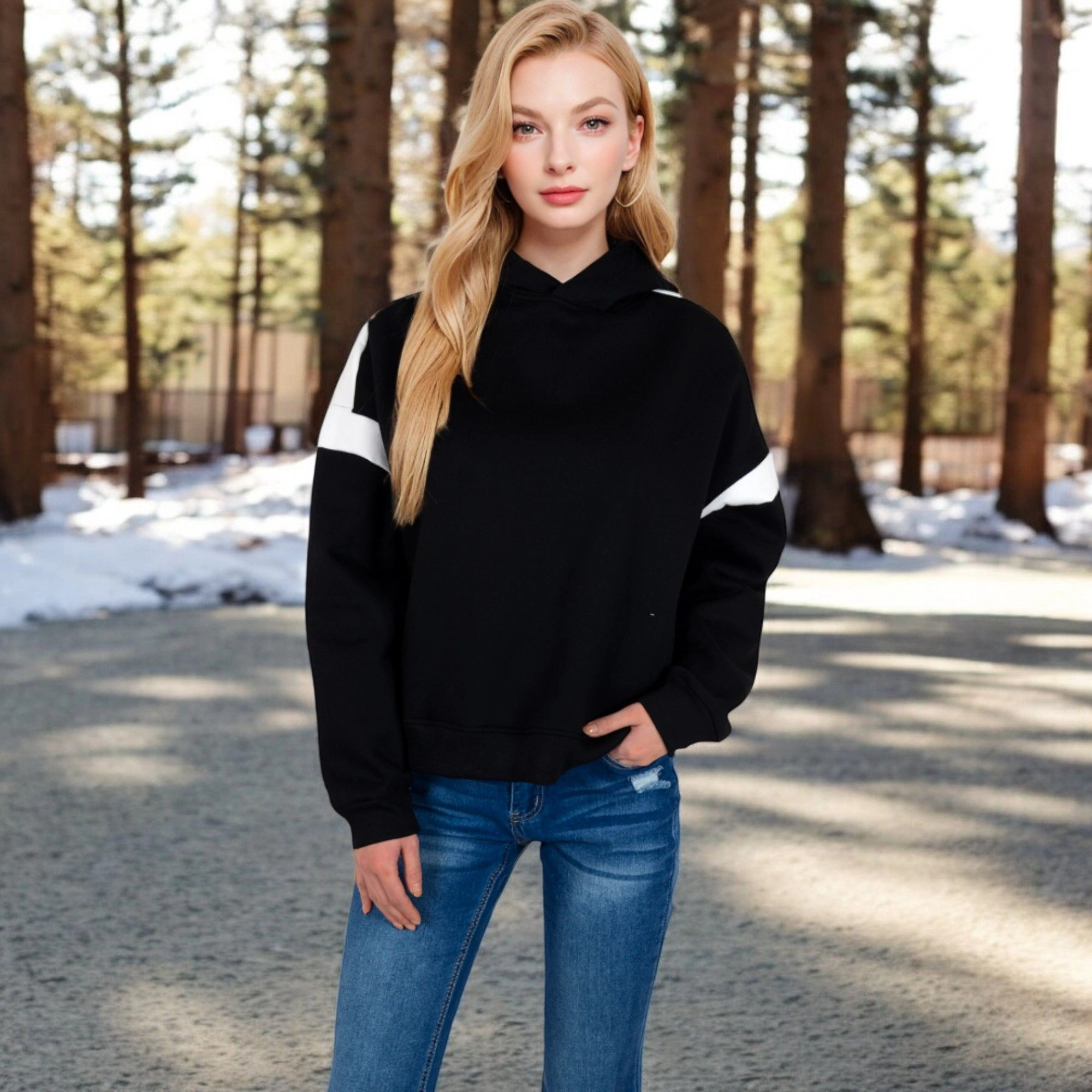 Anna-Kaci Women's Oversized Hoodie with Contrast Shoulder Stripes