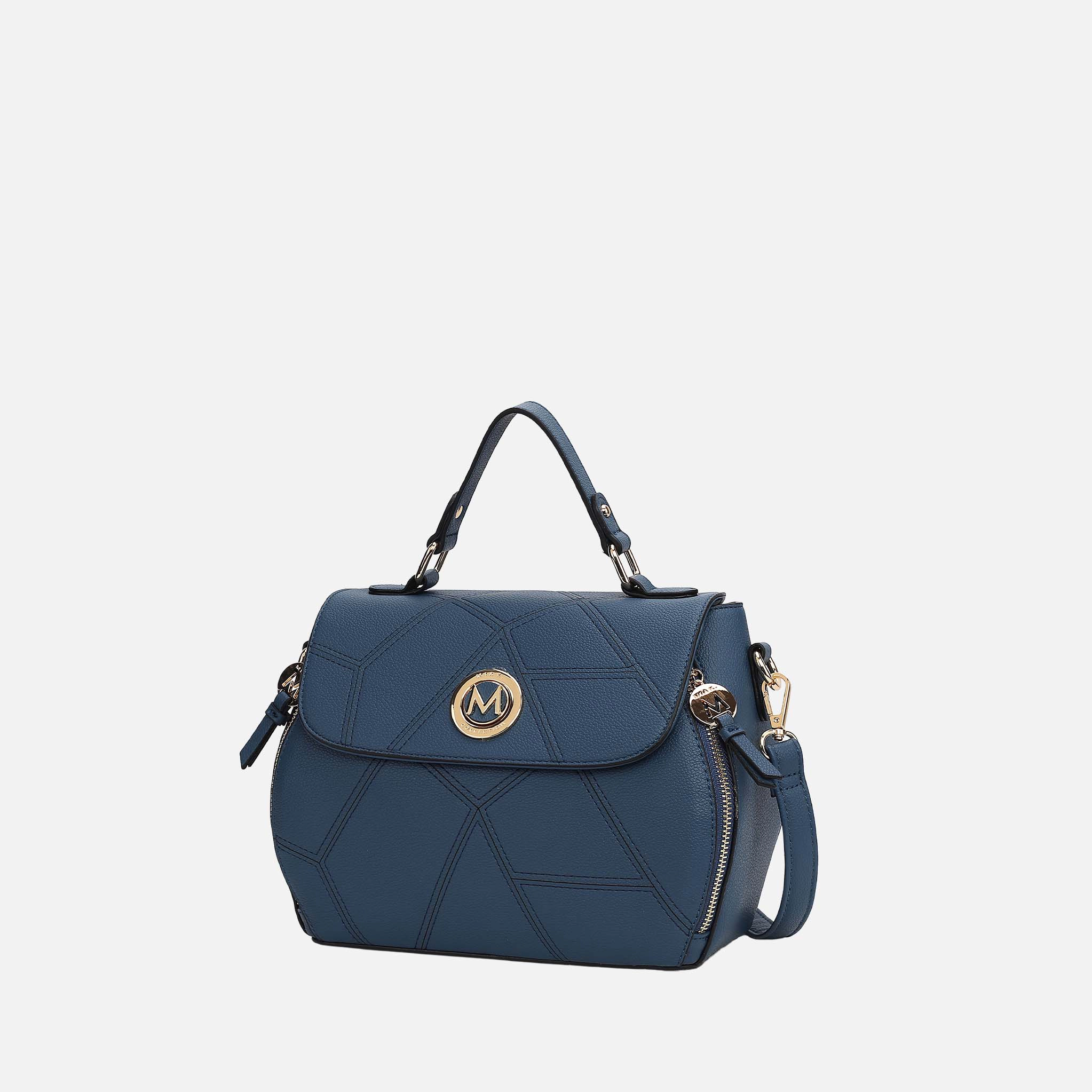 MKF Collection by Mia K Clementine Satchel - Navy Vegan Pebbled Leather, Gold-Tone Hardware