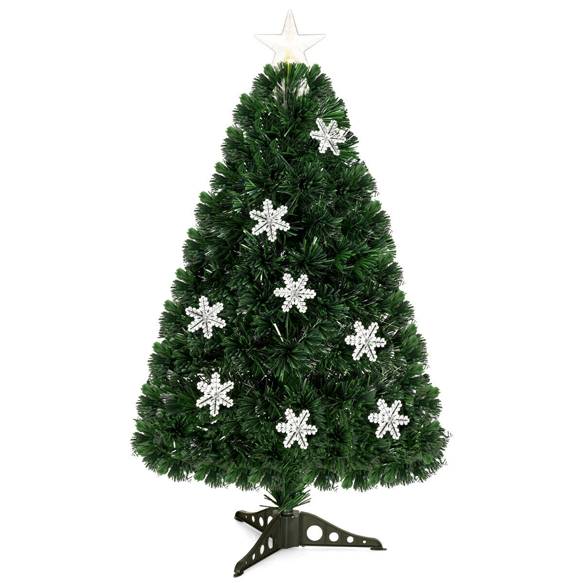 SUGIFT Pre-Lit LED Optic Artificial Christmas Tree with Snowflakes 5-Foot PVC Green with 170 Tips and 21 LED Lights