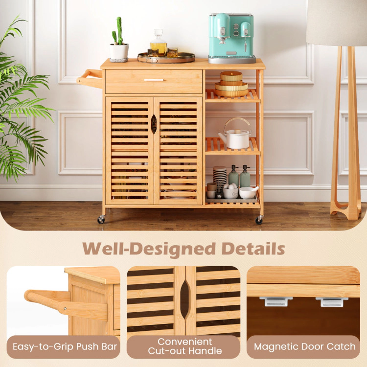 Hivvago Kitchen Island Cart On Wheels With Sturdy Bamboo Frame - Natural
