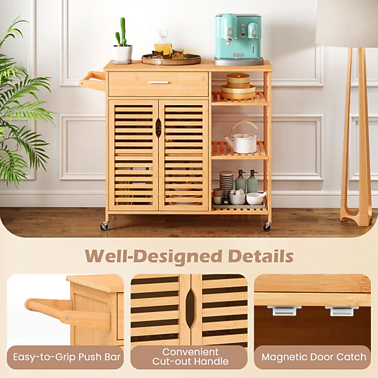 Hivvago Bamboo Kitchen Workstation with Rolling Cart Design