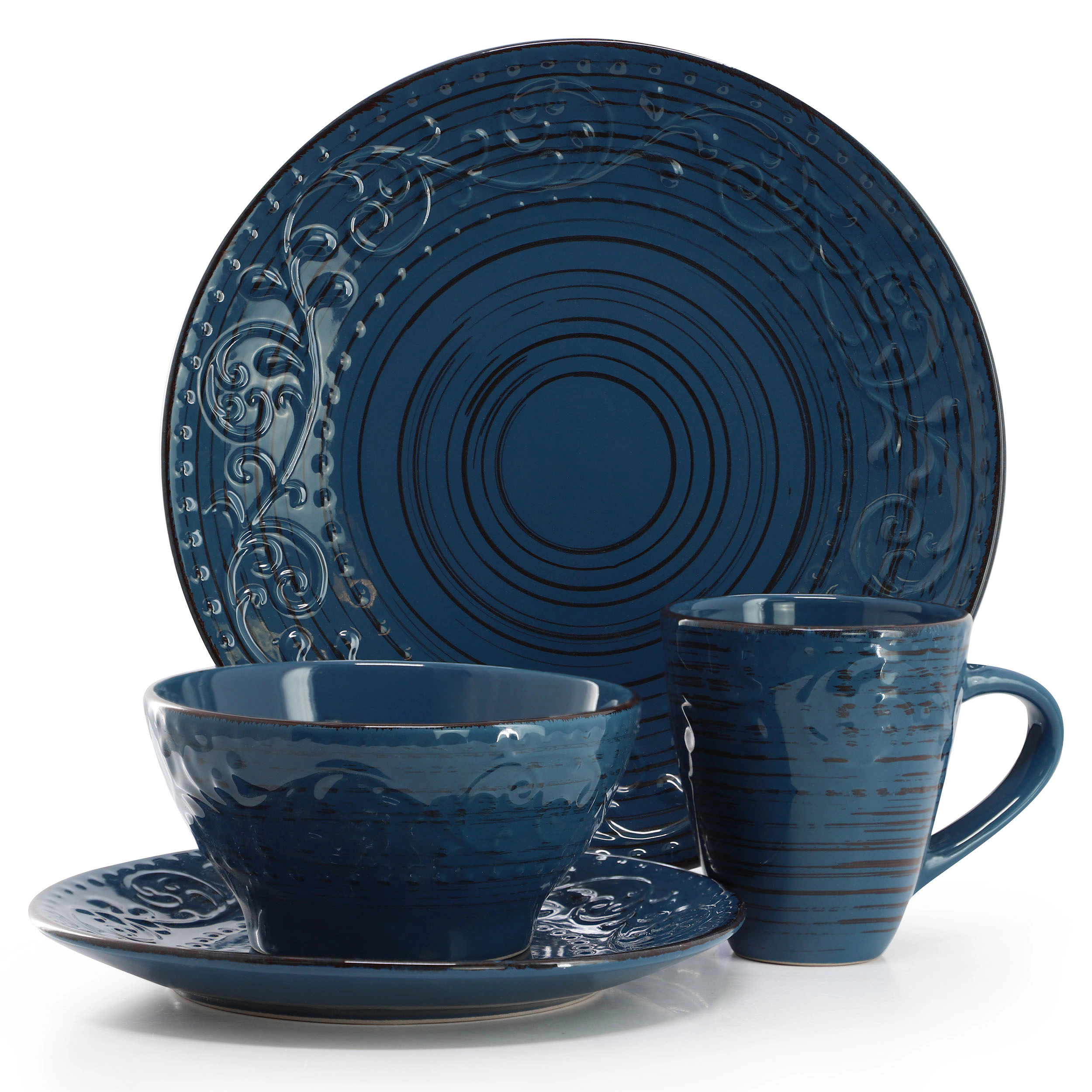 Elama Malibu 16-Piece Stoneware Dinnerware Set