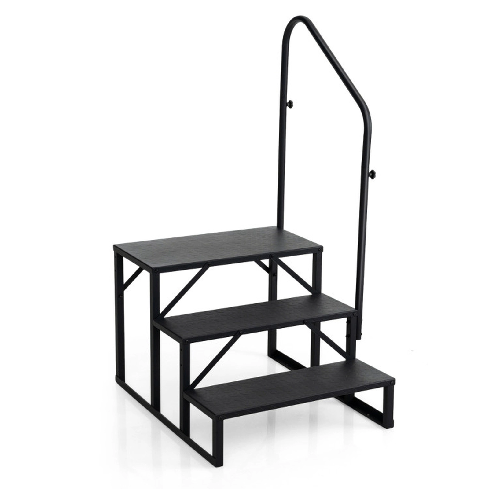 SUGIFT 3-Step Anti-Slip Platform Handrail Metal Hot Tub Stairs 31-in x 27-in x 51-in 660-lb Capacity Black