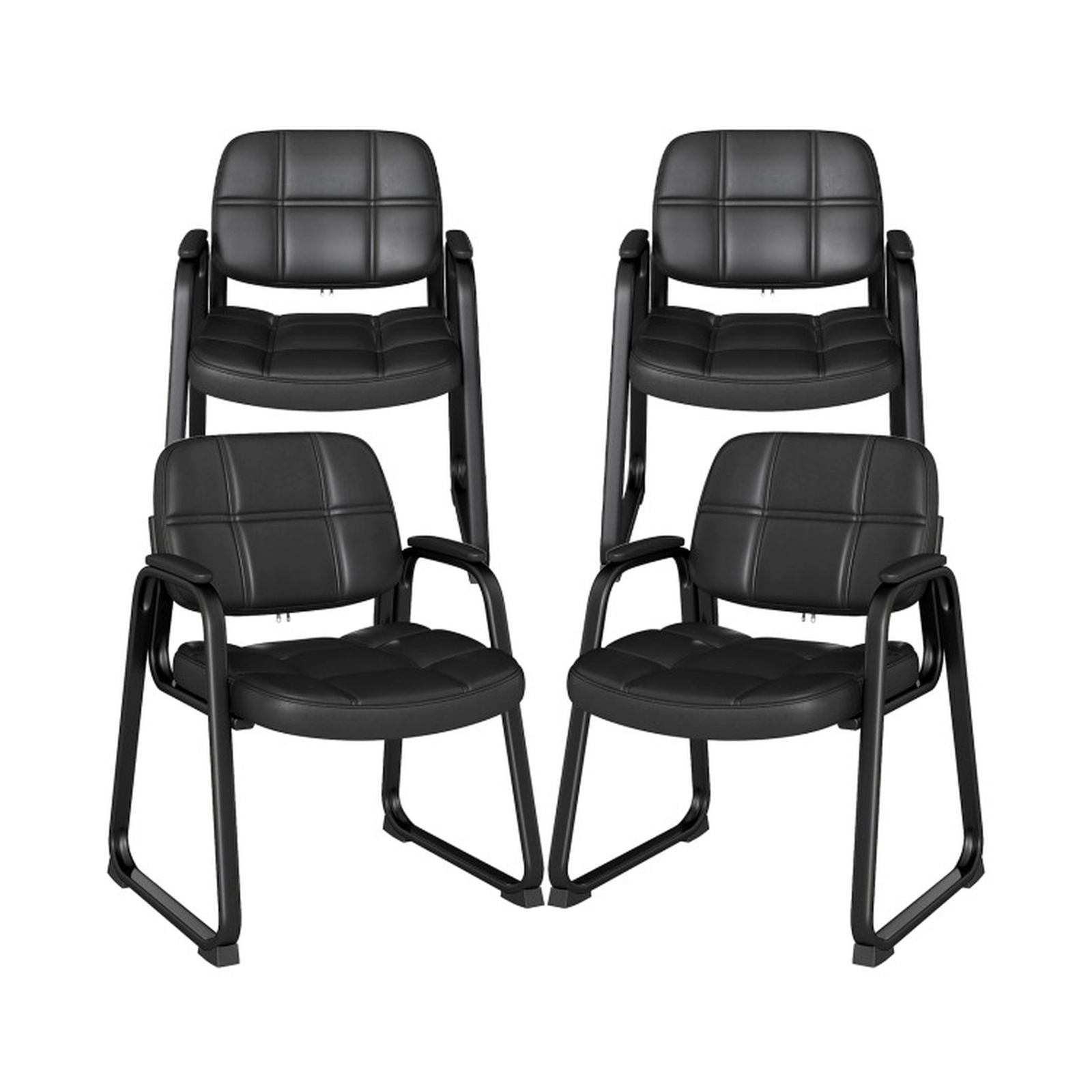SUGIFT Set of 4 Curved Back PU Leather Waiting Room Guest Chairs 23-in x 22.5-in x 32.5-in 330-lb Capacity Black