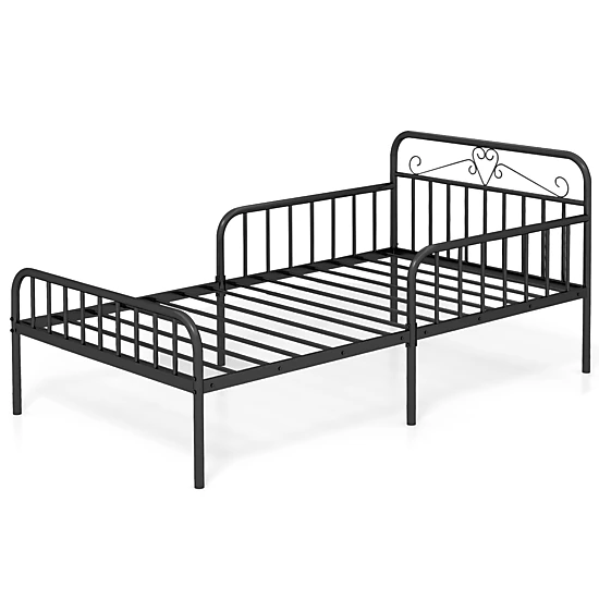 LJG Twin Size Bed Frame with Headboard and Safety Side Guardrails
