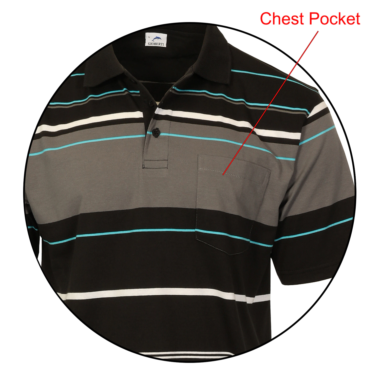 Gioberti Mens Multiple Stripe Polo Shirt With Pocket - Short Sleeve Yarn Dye