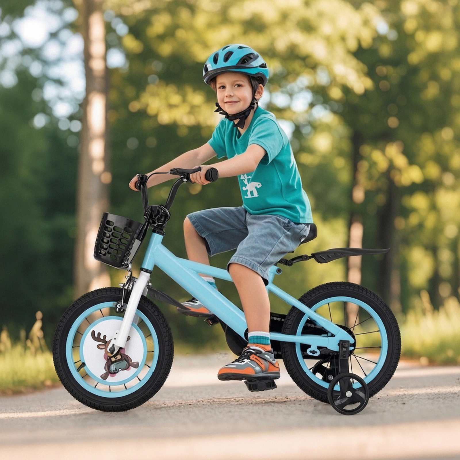 14-in Kids Bike Adjustable 30-in to 31.5-in Handlebar 19.5-in to 22-in Saddle Front Basket Fenders Ages 3-5 Blue