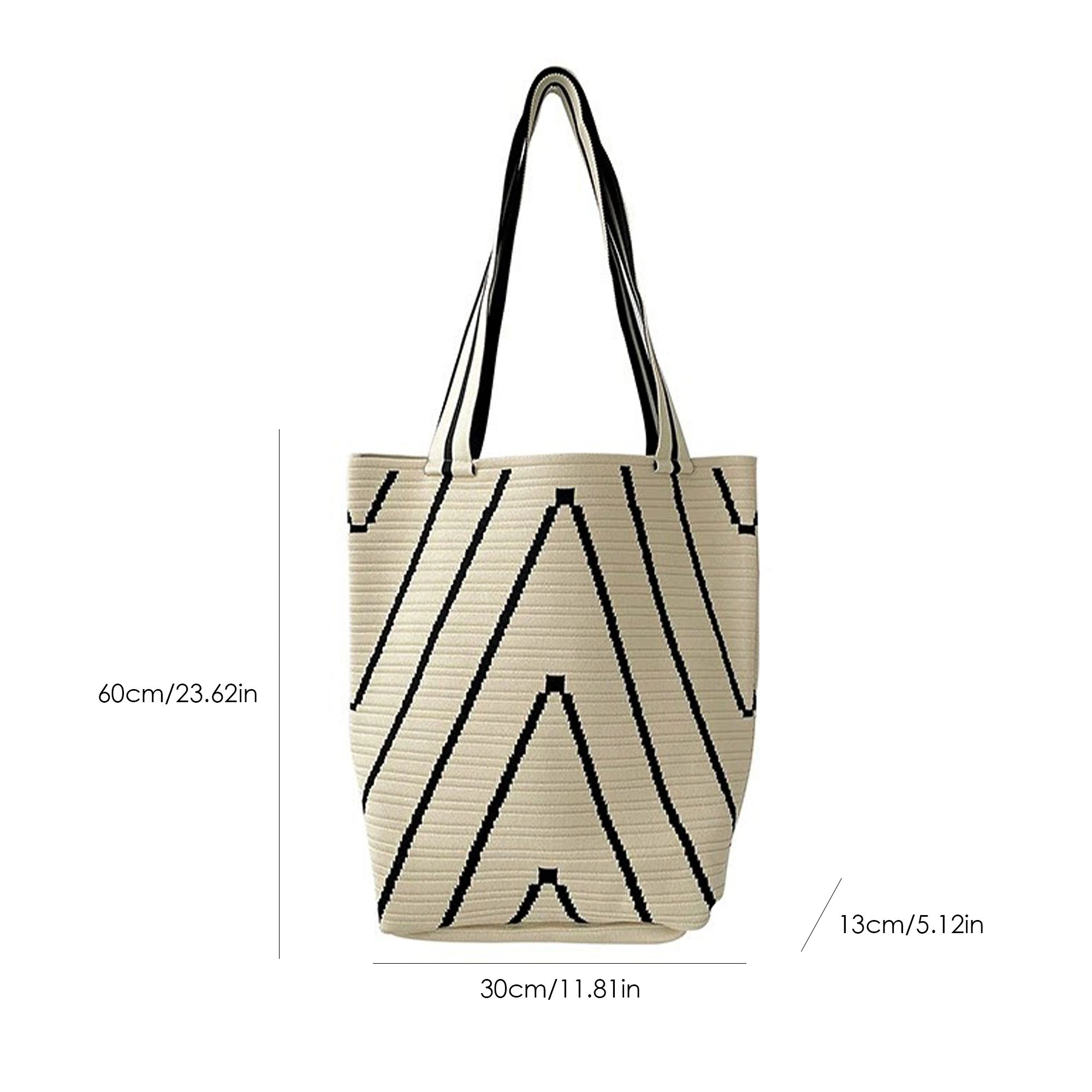 Alilang Womens Geometric Stripe Knit Tote Bag with Long Shoulder Straps, Coffee