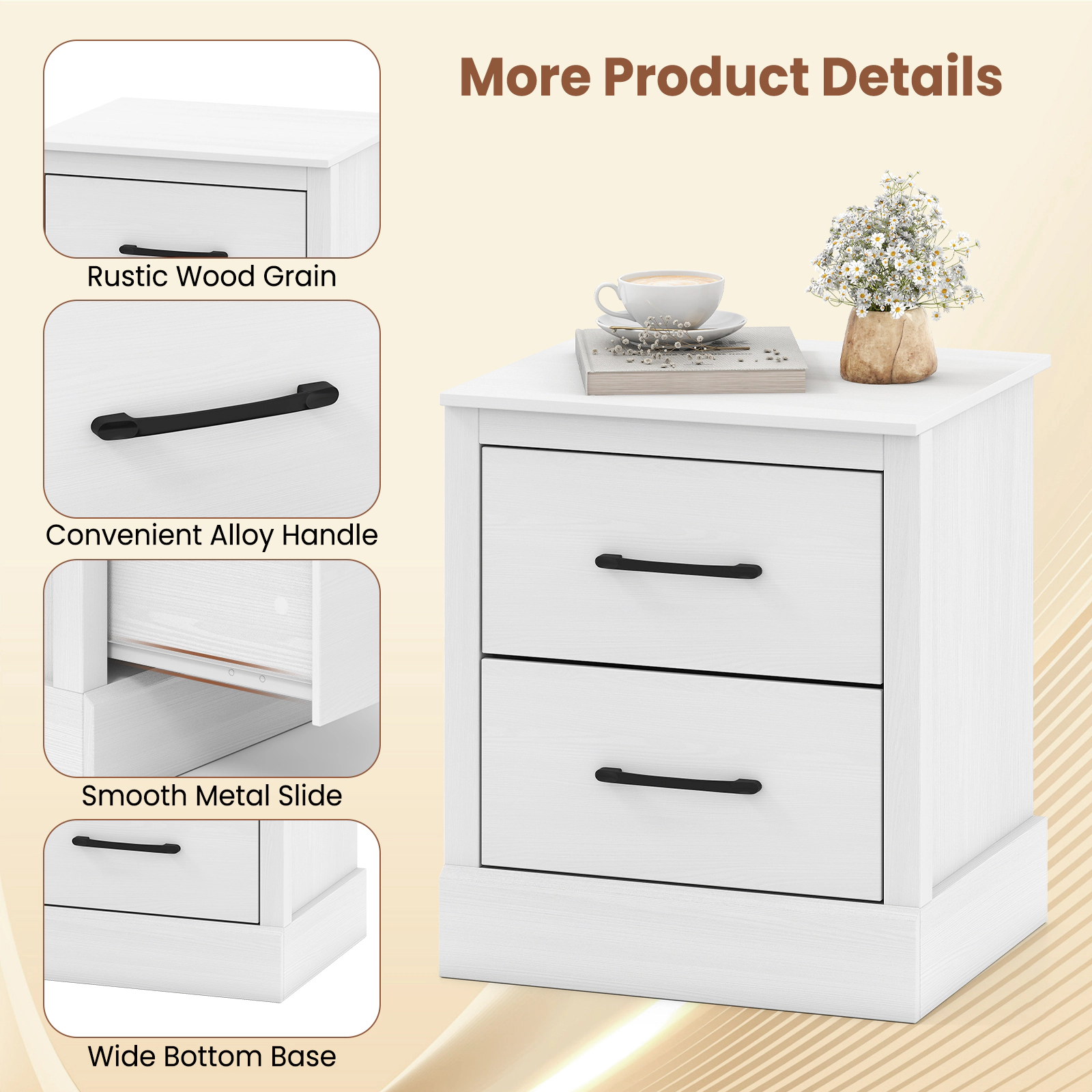 SUGIFT 2-Drawer Engineered Wood Nightstand with Storage 66-lb Tabletop Capacity 22-lb Drawer Capacity White