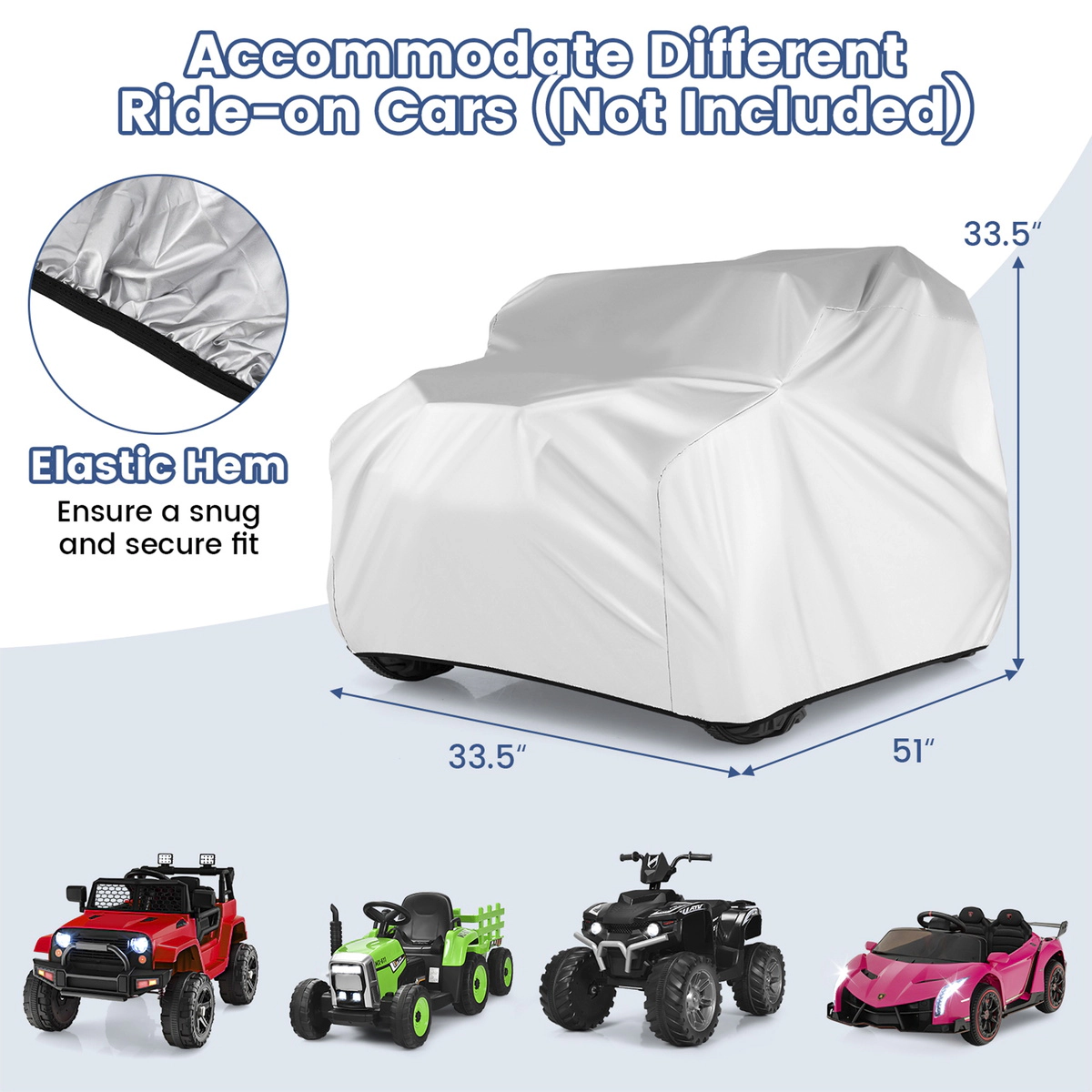 SUGIFT Silver Storage Bag Weather Resistant Elastic Hem Kids Ride On Car Cover