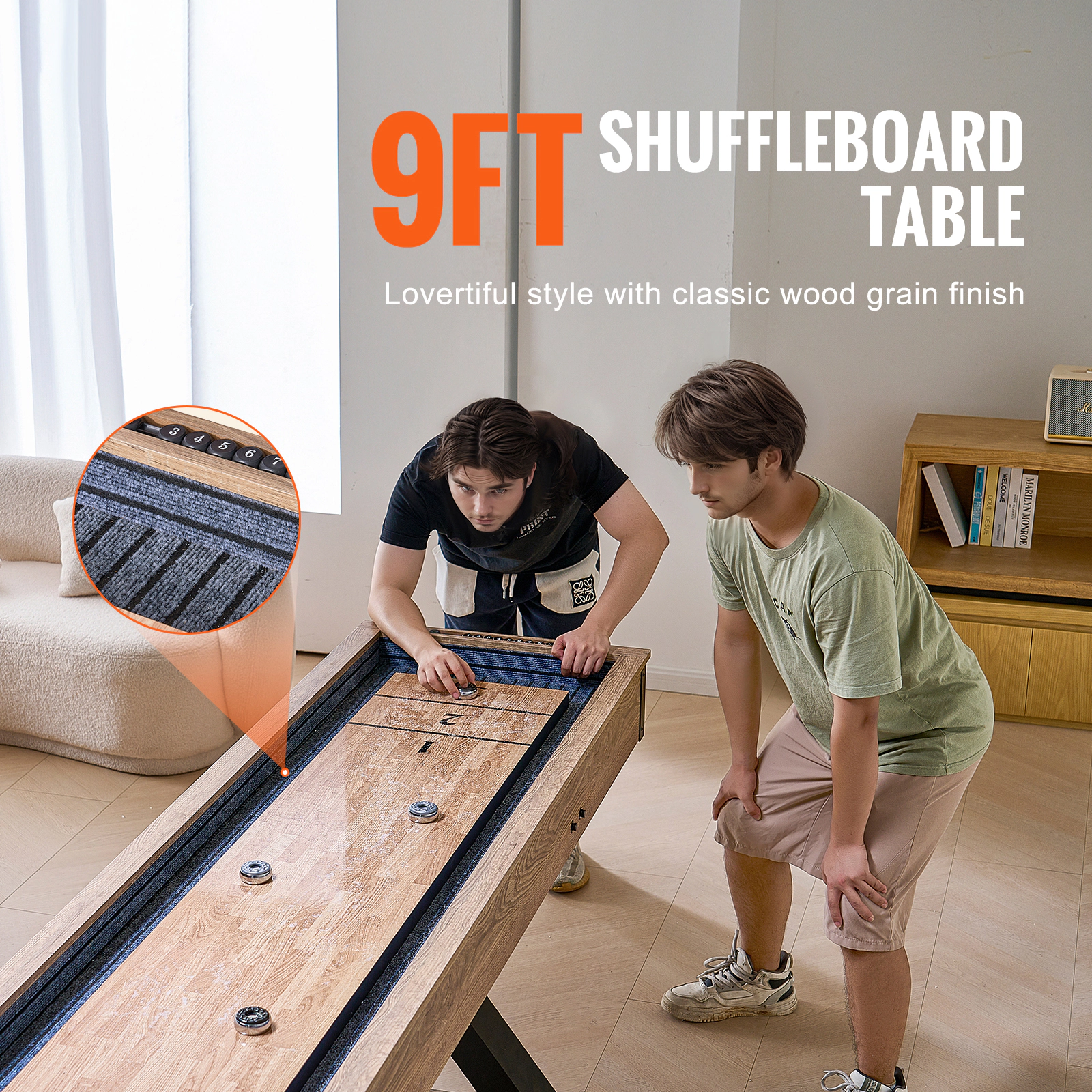 HONGGE Shuffleboard Table Shuffleboard for Family Game Rooms 2 in 1 Shuffleboard and Bowling Combo Game Set with