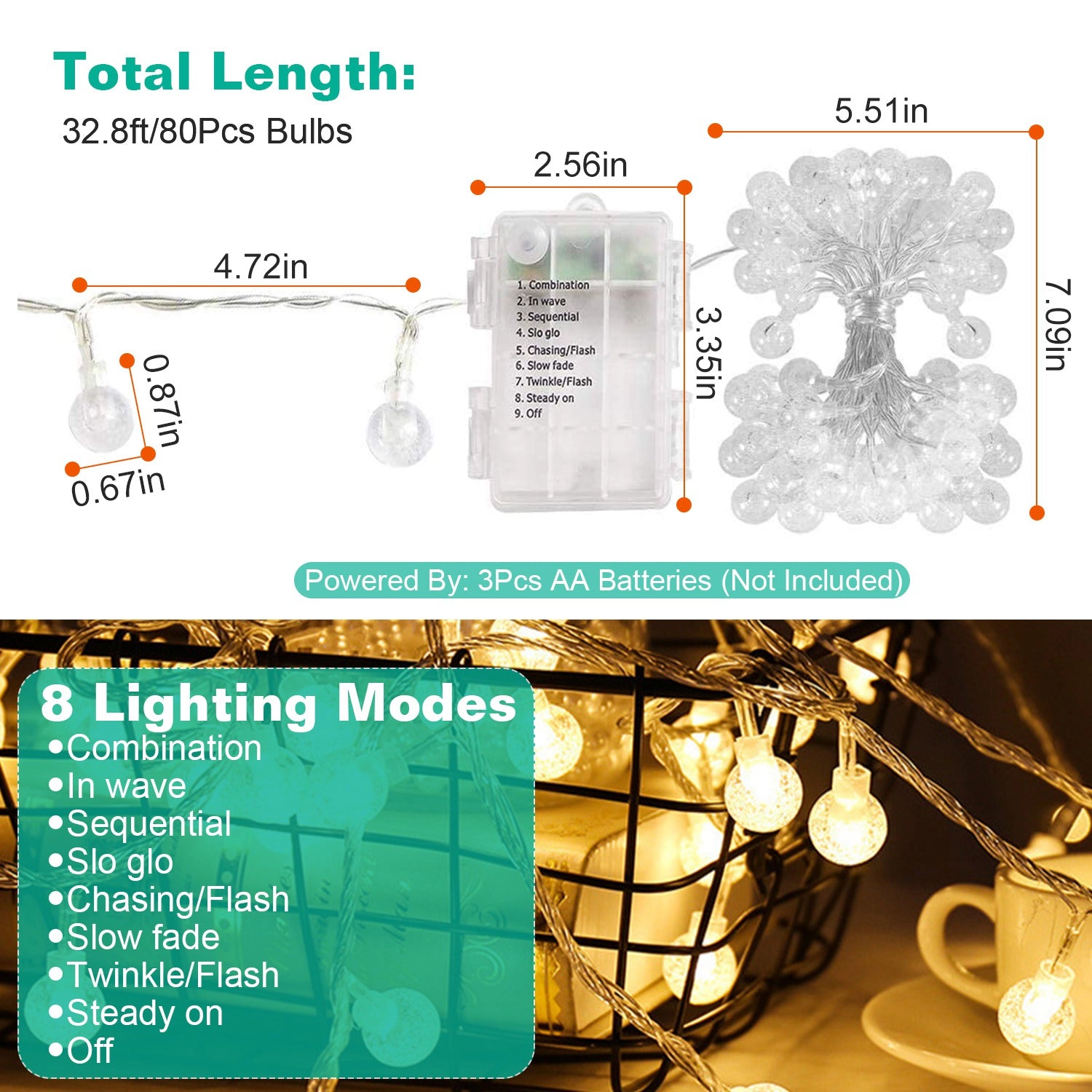 GBruno Battery-Powered Globe String Lights