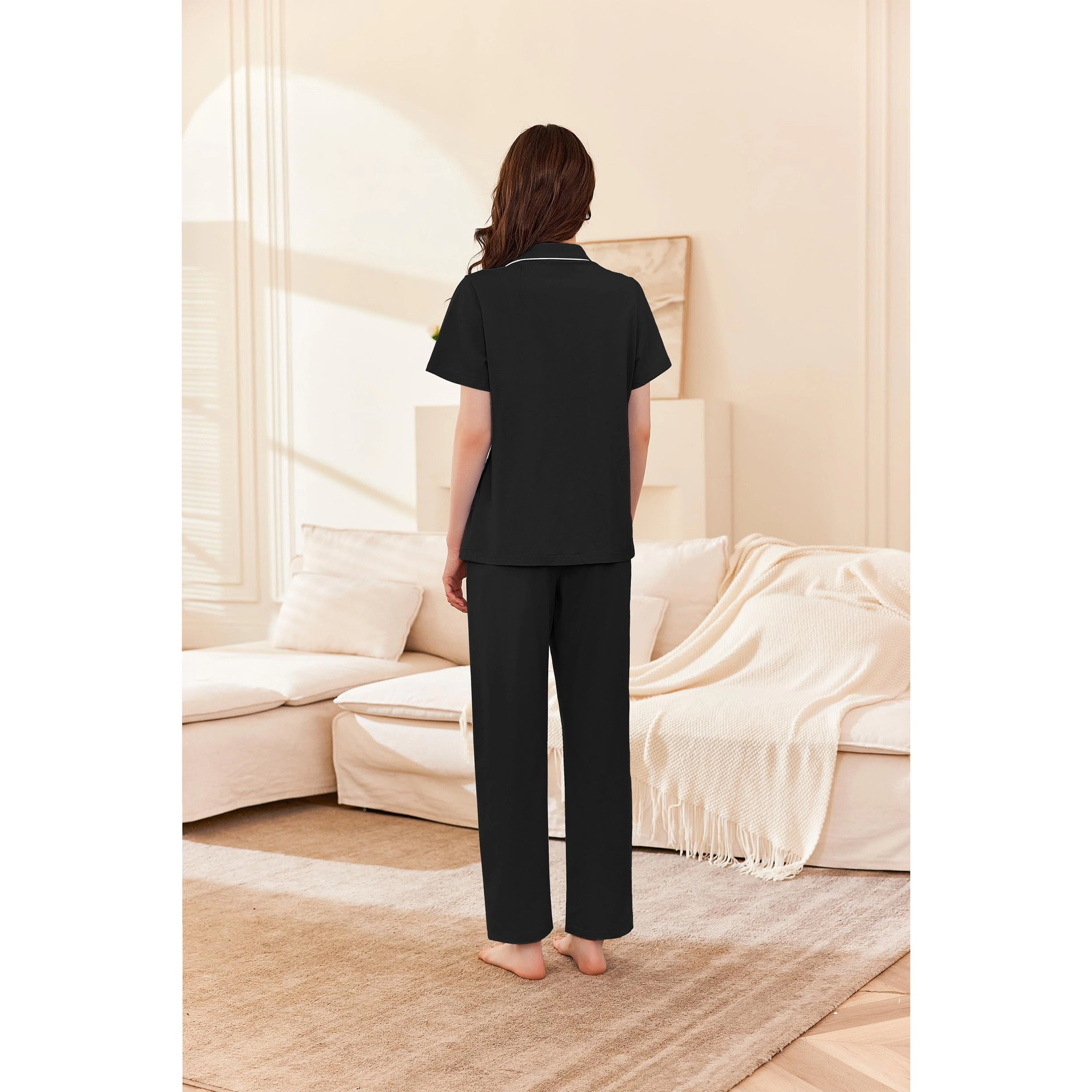 Ekouaer Women's Cotton Pajamas Set Short Sleeve Button Down Pjs 2 Piece Soft Sleepwear