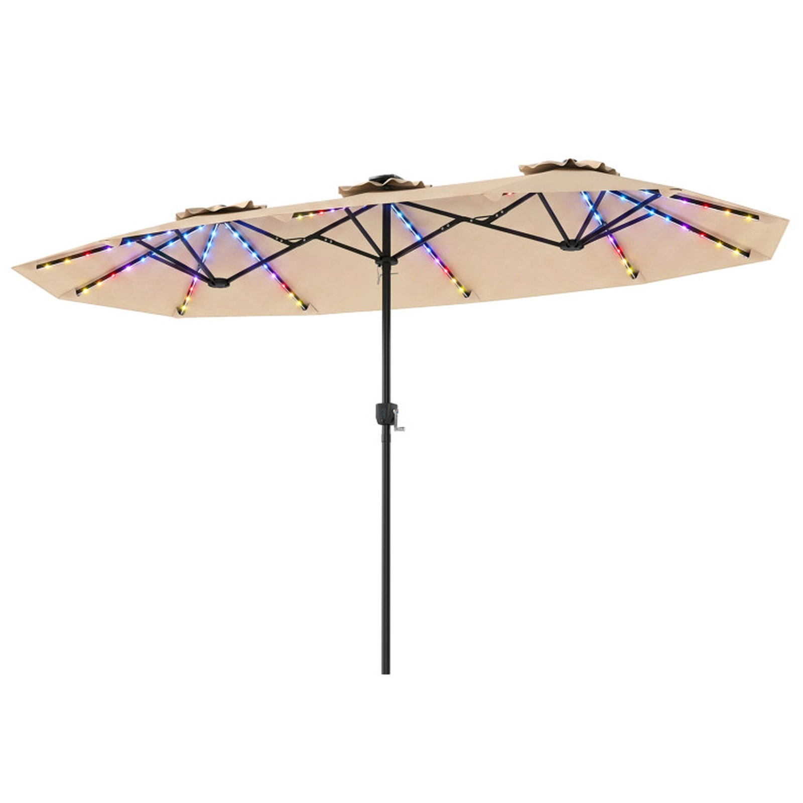 SUGIFT 13 ft Beige Rectangular Patio Umbrella, 108 Solar LED Lights, 12 Ribs, 3 Vents
