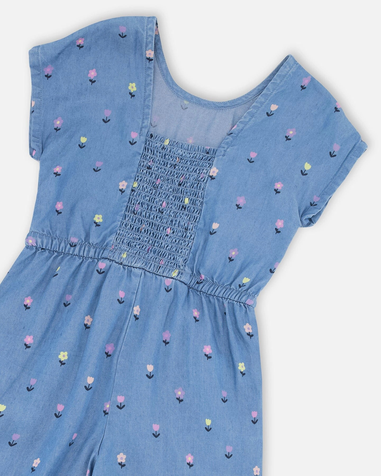 Deux par Deux Girls Chambray Jumpsuit Flower Print