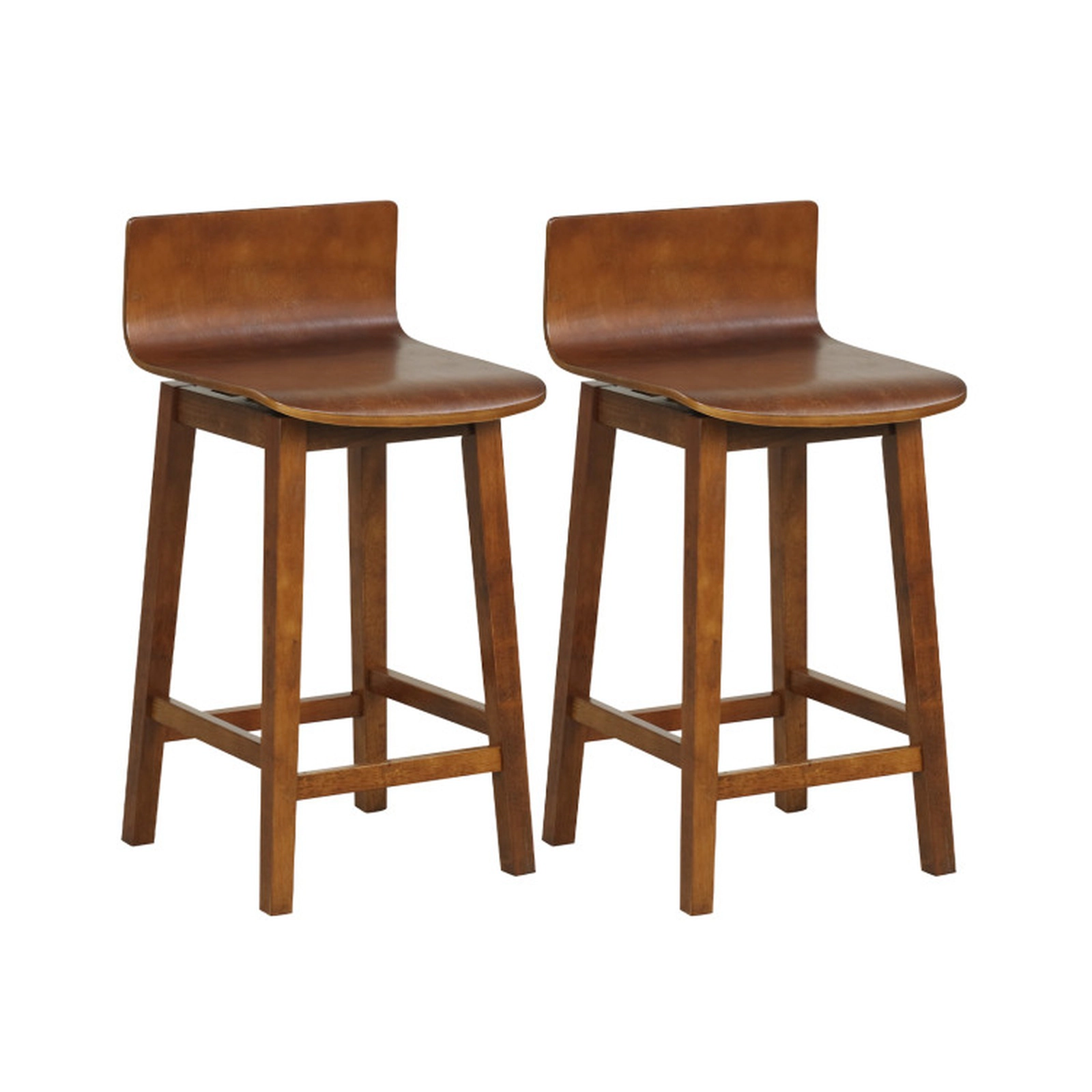 SUGIFT Set of 2 360 Swivel Low Back Counter Height Wooden Bar Stools 15-in x 16.5-in x 31-in 350-lb Capacity Walnut