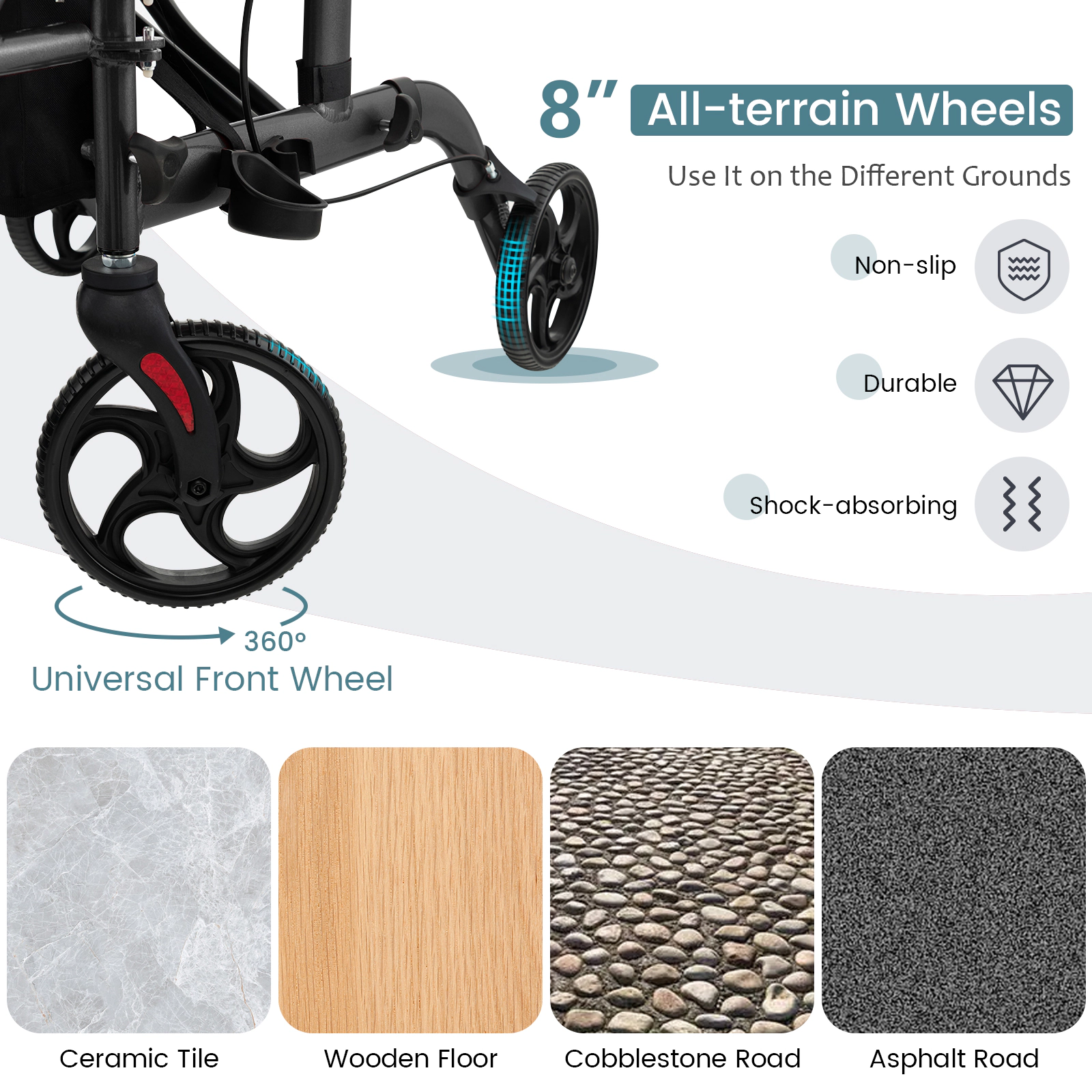 SUGIFT 2-in-1 Folding Aluminum Rollator Walker and Wheelchair with Seat and Wheels 300-lb Capacity 40.5-in Frame Black