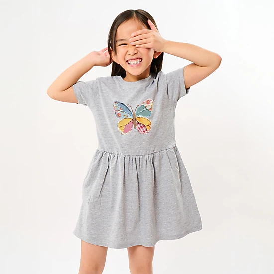 The Juniper Shop - Denim Butterfly Faux Patchwork - Toddler Graphic Dress