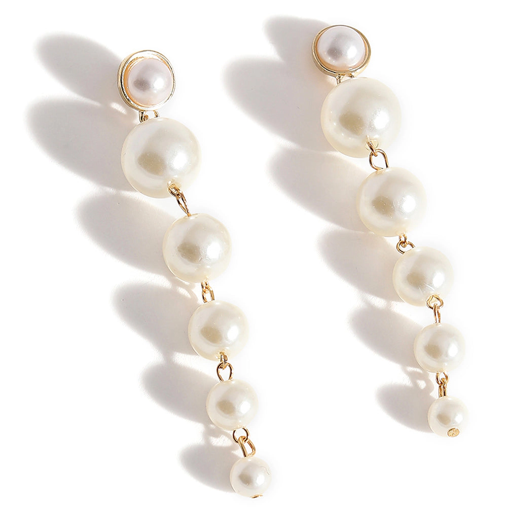 SOHI Women's White Pearl Statement Drop Earrings