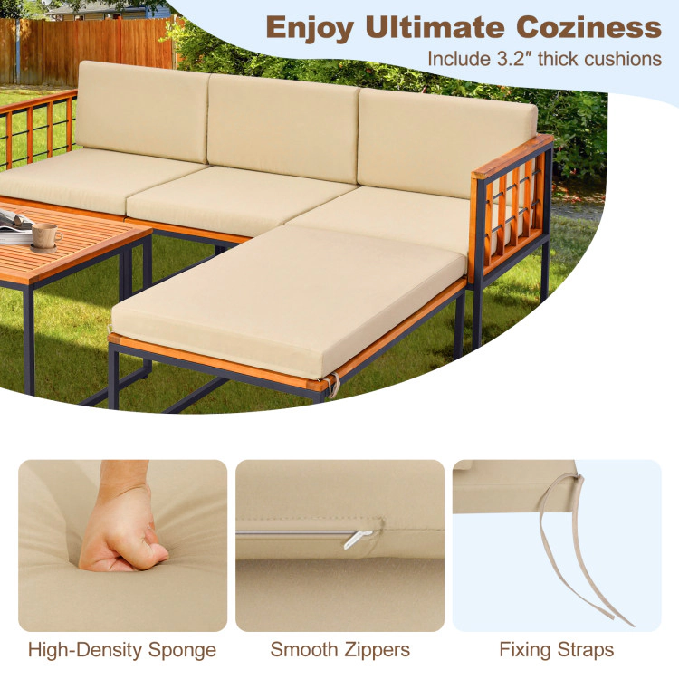 Hivvago 5 Pieces Patio Furniture Set Acacia Wood Sectional Set With Heavy-Duty Metal Frame
