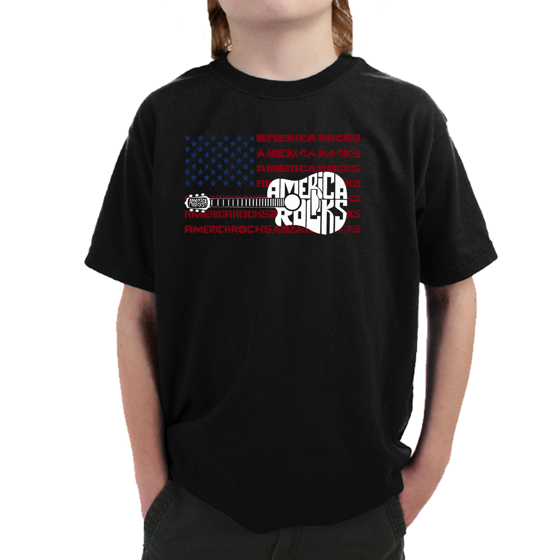 LA Pop Art Boy's Word T-Shirt - America Rocks