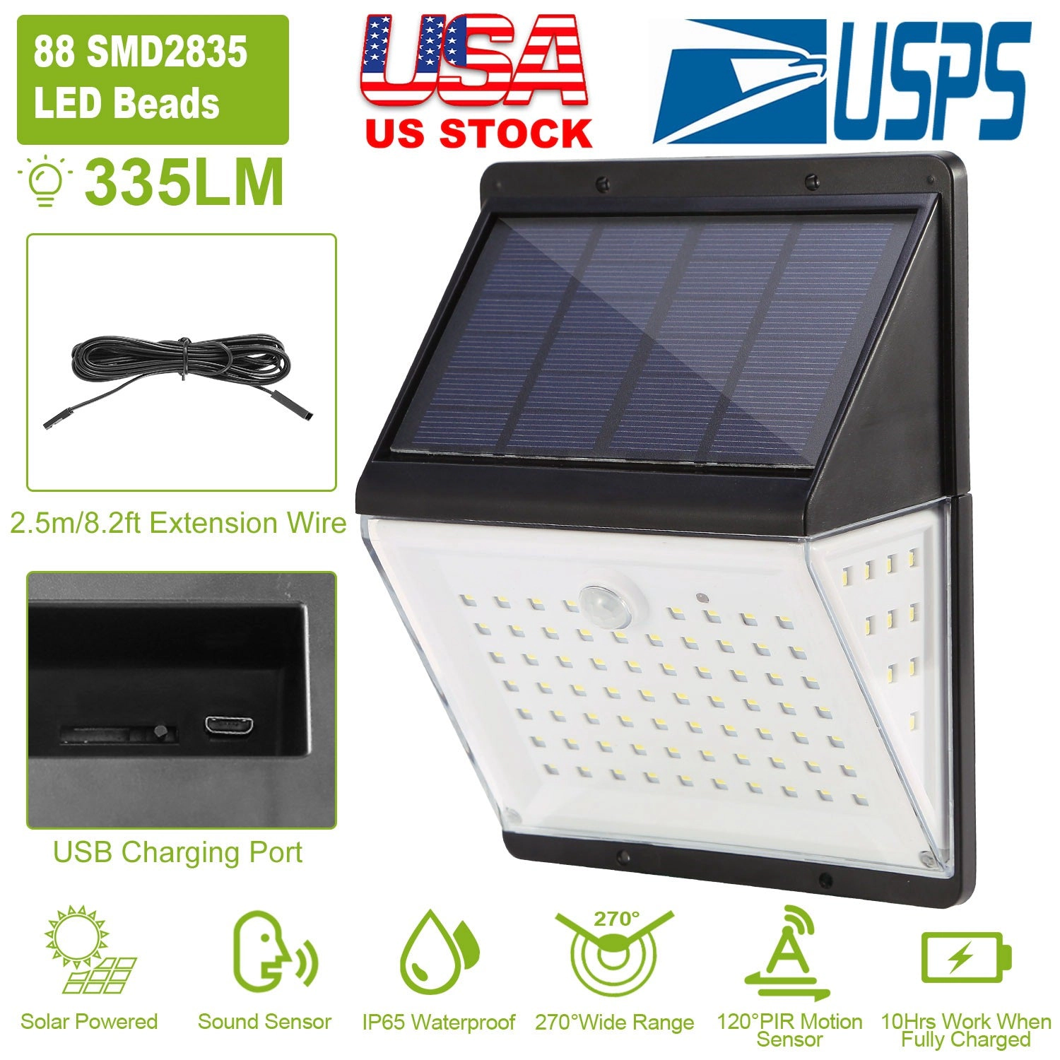 GBruno 88-LED Solar Motion Sensor Wall Light