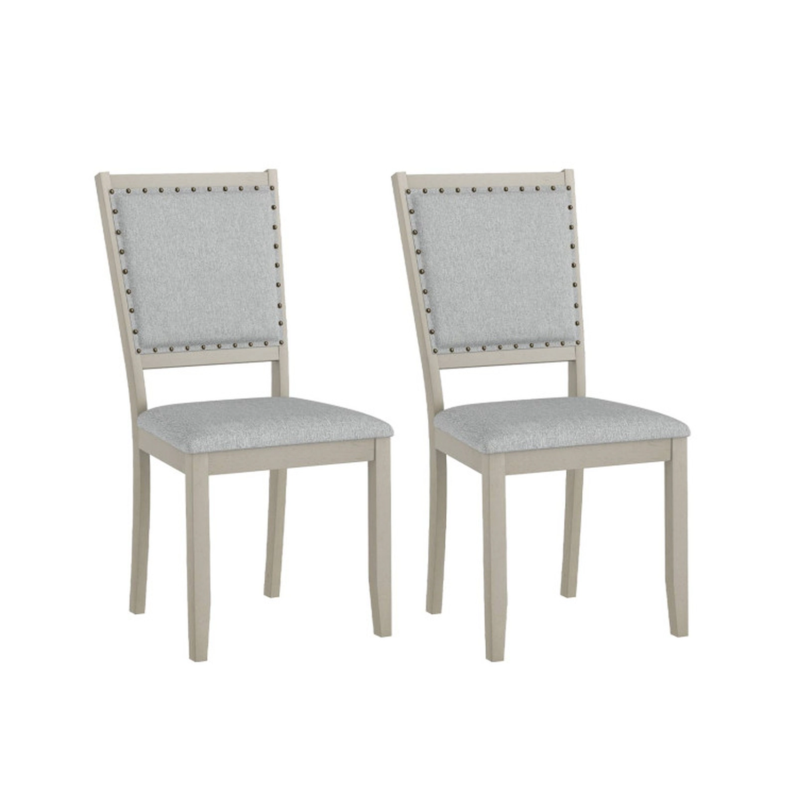 SUGIFT Farmhouse Fabric Upholstered Dining Chair Set of 2 with Nailhead Trim 400-lb Capacity Gray