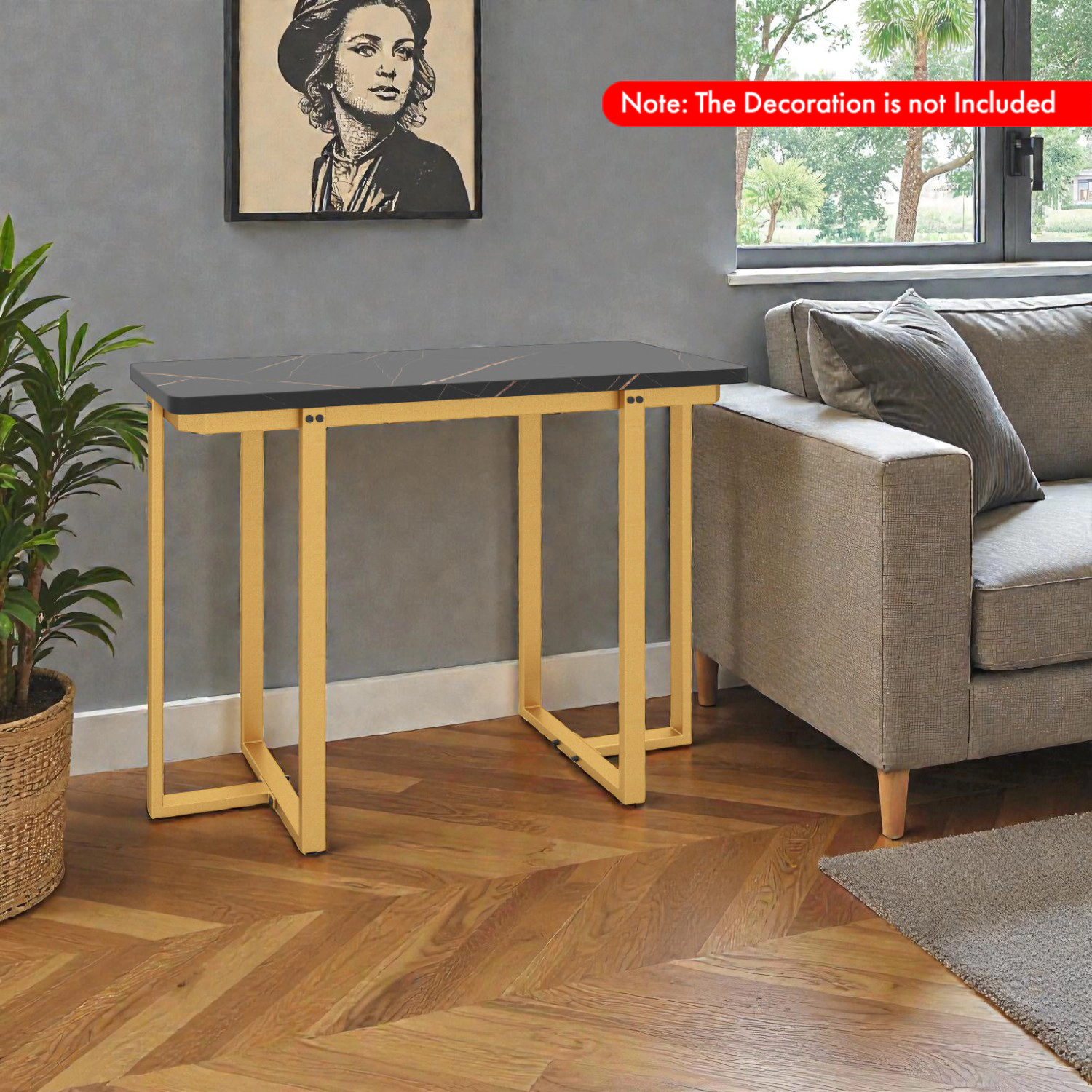 Hivvago Geometric Metal Frame Entry Table with 42" Faux Marble Surface